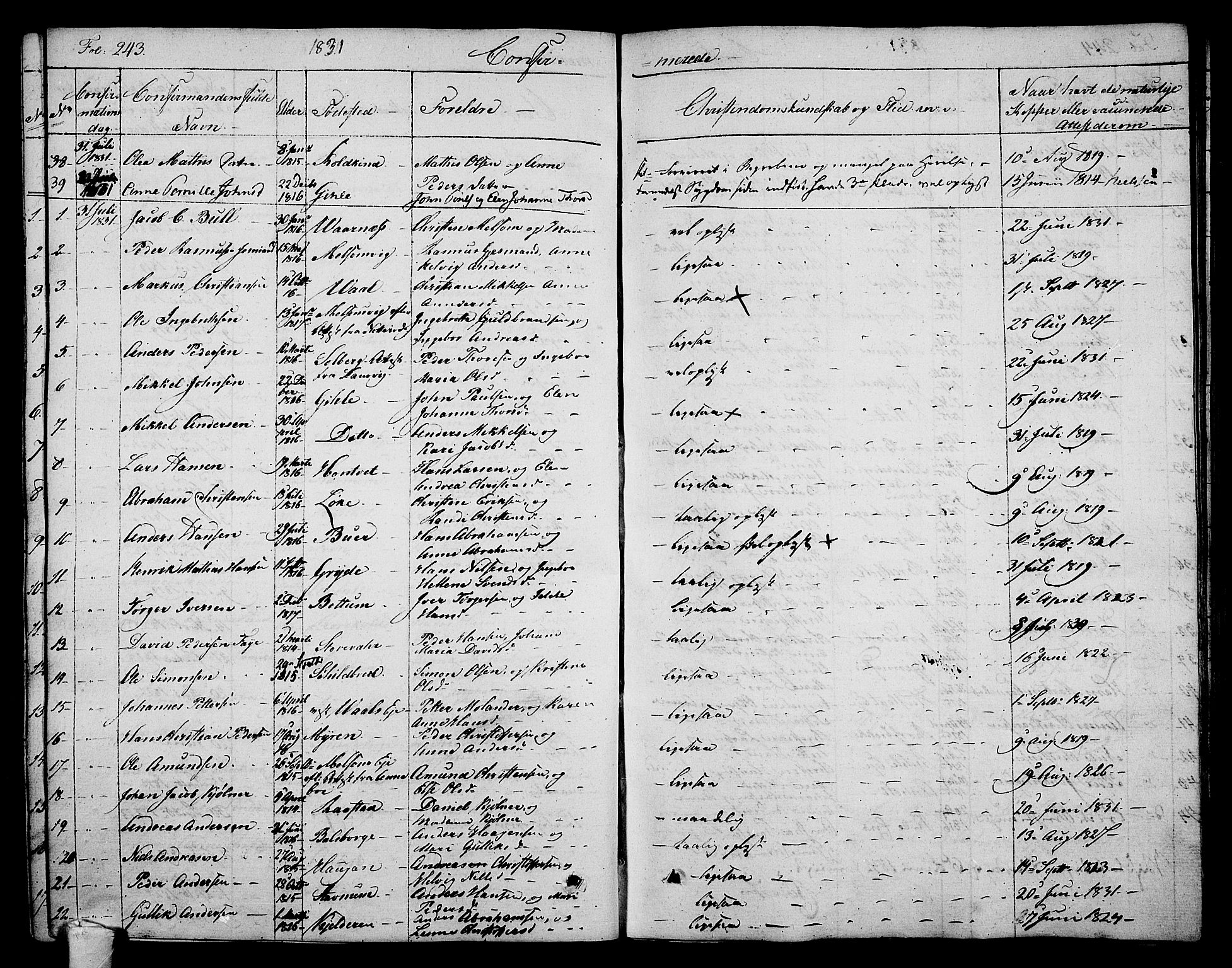 Stokke kirkebøker, AV/SAKO-A-320/F/Fa/L0006: Parish register (official) no. I 6, 1826-1843, p. 243