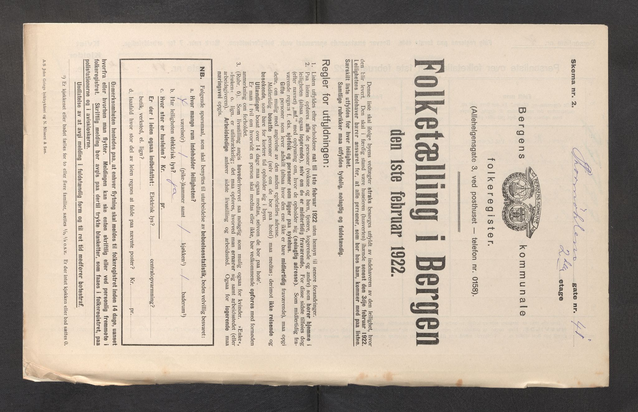 SAB, Municipal Census 1922 for Bergen, 1922, p. 43801