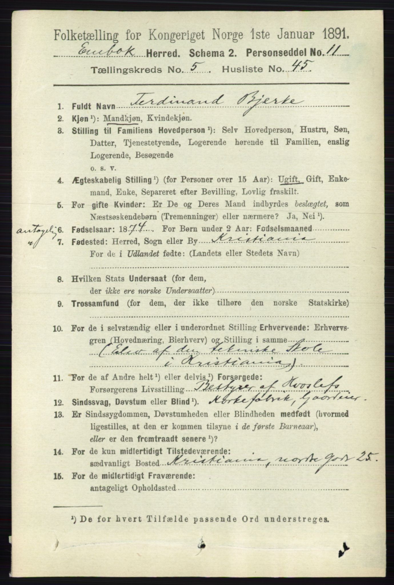 RA, 1891 census for 0229 Enebakk, 1891, p. 2254