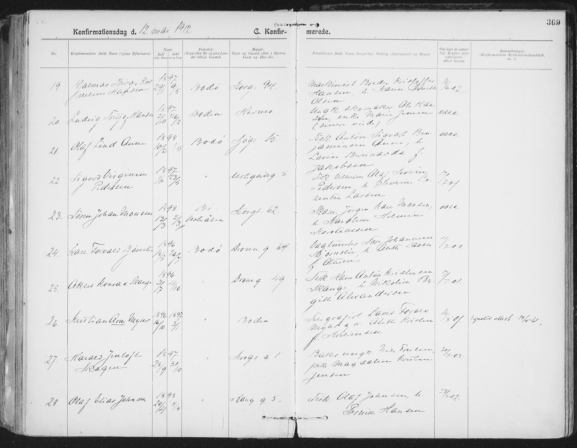 Ministerialprotokoller, klokkerbøker og fødselsregistre - Nordland, AV/SAT-A-1459/801/L0011: Parish register (official) no. 801A11, 1900-1916, p. 369