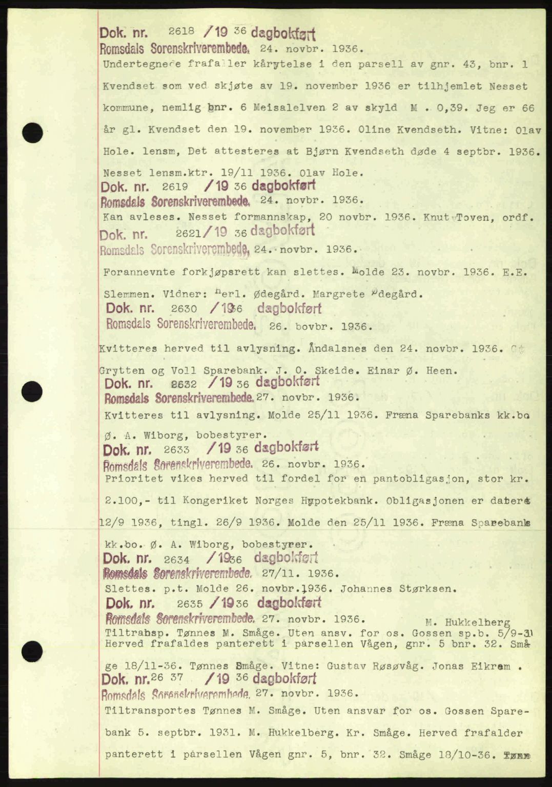 Romsdal sorenskriveri, AV/SAT-A-4149/1/2/2C: Mortgage book no. C1a, 1936-1945, Diary no: : 2618/1936