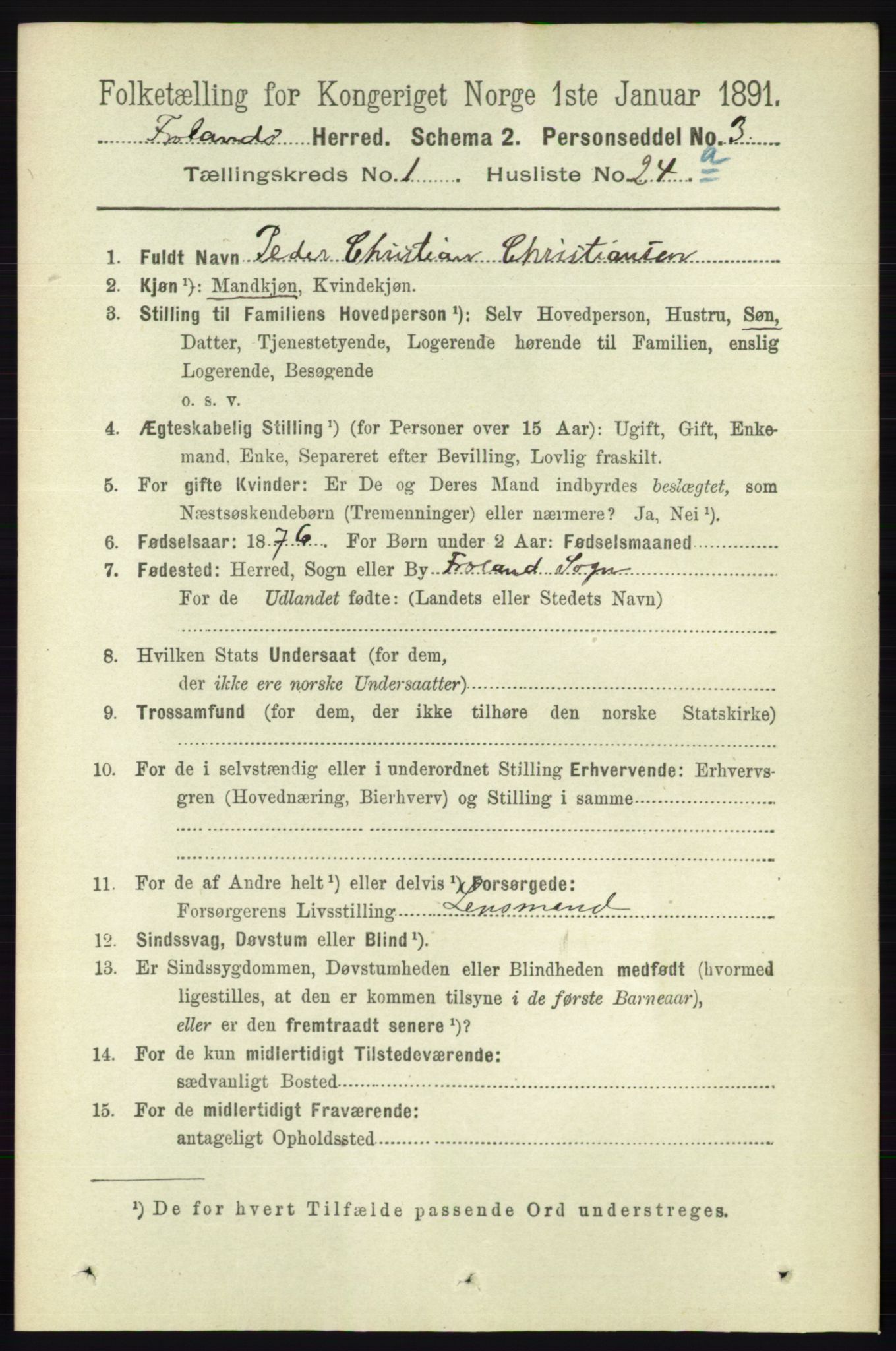 RA, 1891 census for 0919 Froland, 1891, p. 241