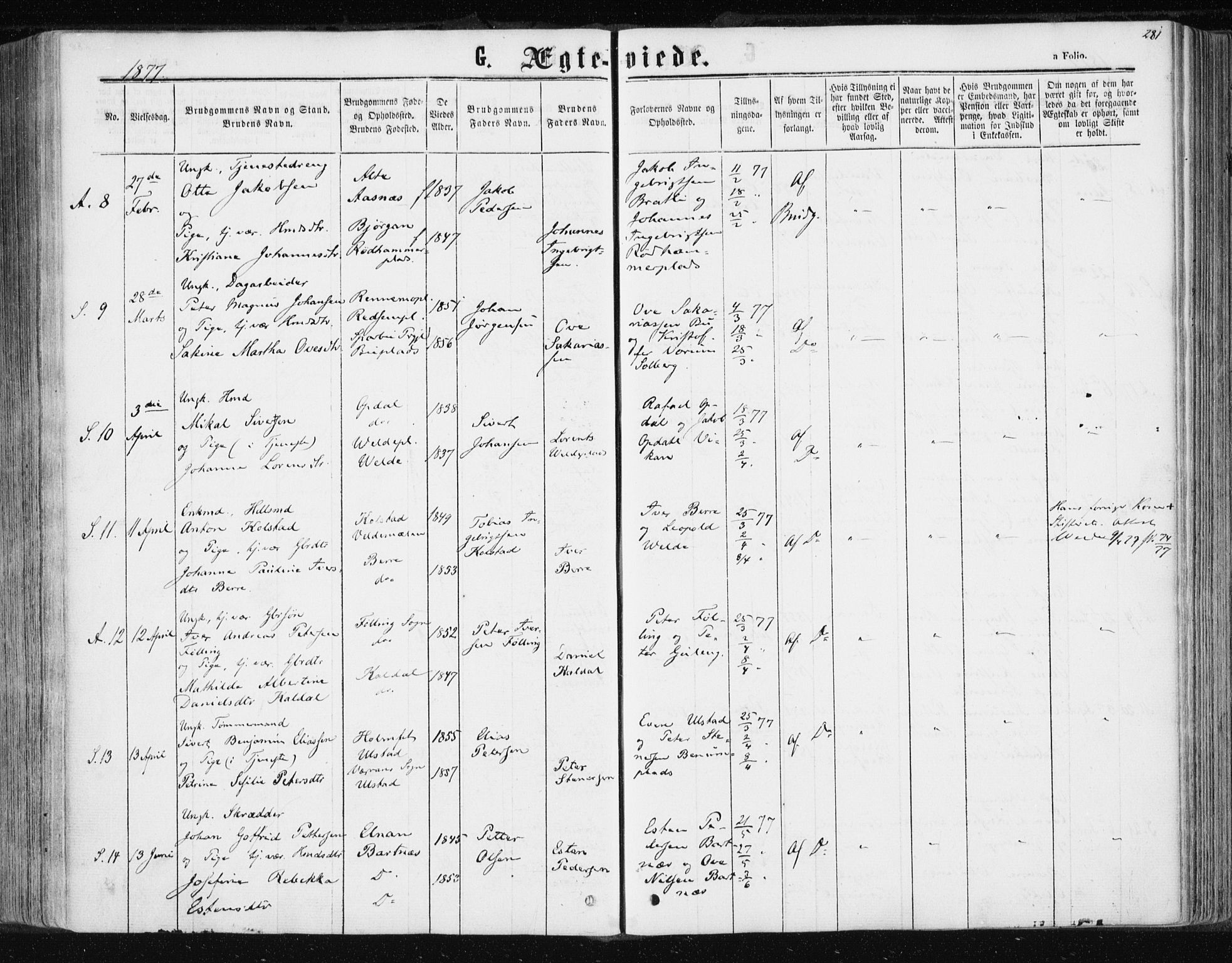 Ministerialprotokoller, klokkerbøker og fødselsregistre - Nord-Trøndelag, AV/SAT-A-1458/741/L0394: Parish register (official) no. 741A08, 1864-1877, p. 281