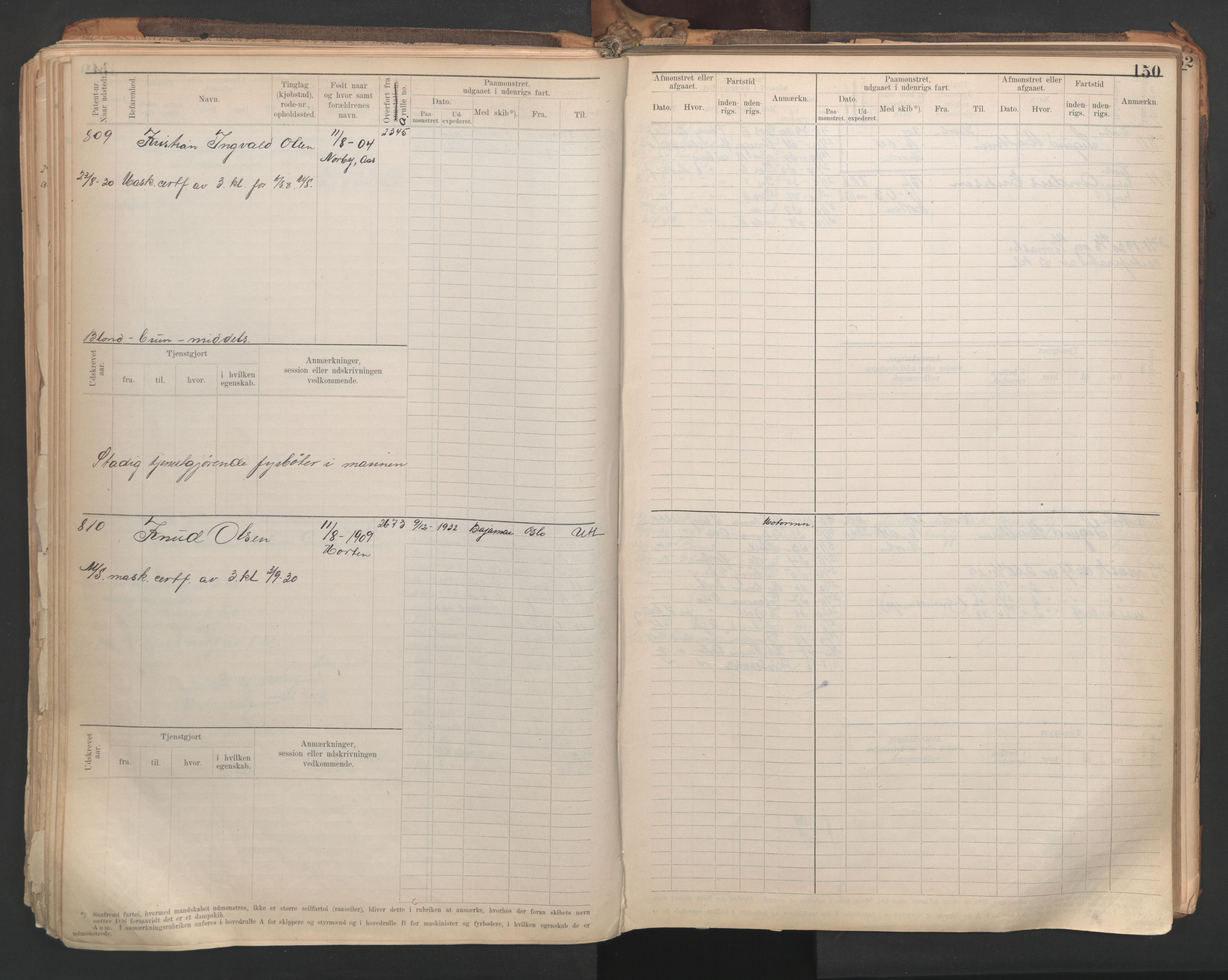 Horten innrulleringskontor, AV/SAKO-A-785/F/Fe/L0007: maskinist, fyrbøterrulle, 1910-1948, p. 150