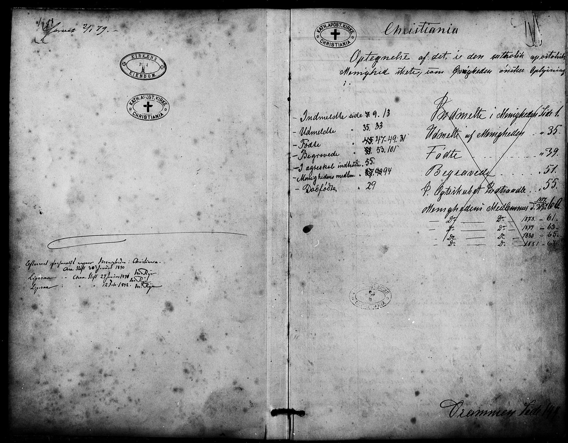 Den katolsk apostoliske menighet i Oslo , SAO/PAO-0214/F/Fa/L0001: Dissenter register no. 1, 1877-1891