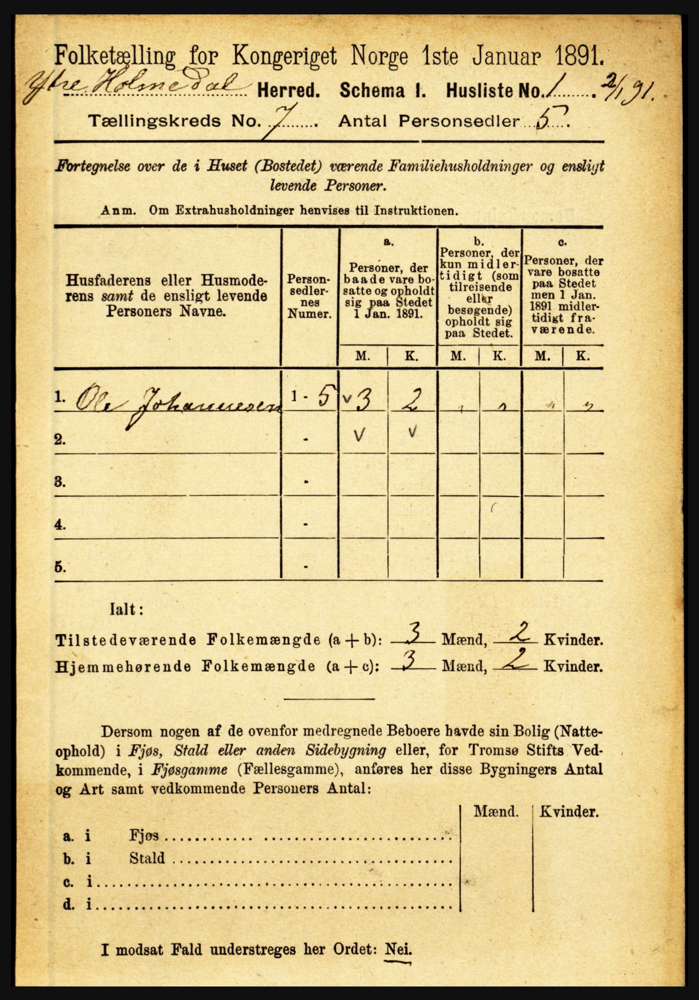 RA, 1891 census for 1429 Ytre Holmedal, 1891, p. 1568