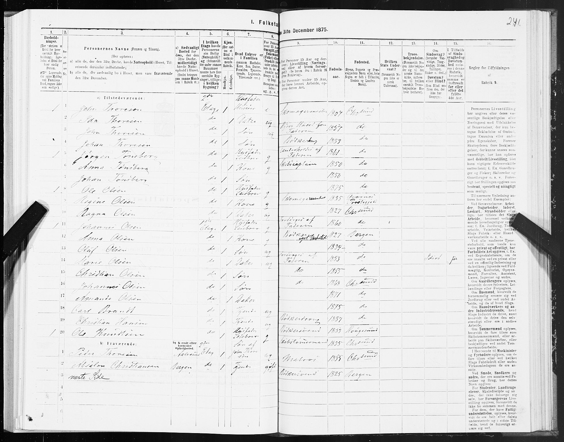 SAT, 1875 census for 1503B Kristiansund/Kristiansund, 1875, p. 5241