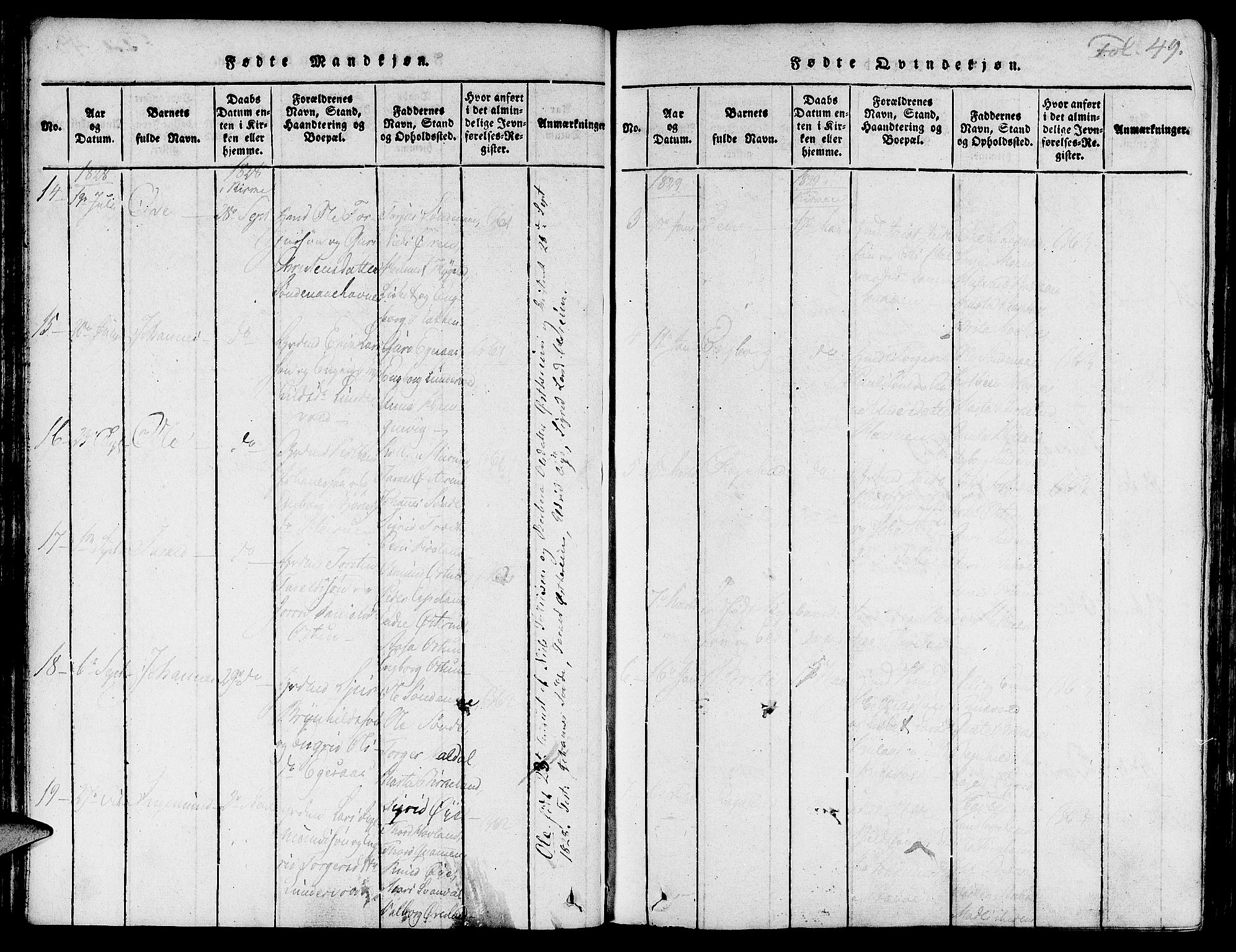 Suldal sokneprestkontor, SAST/A-101845/01/IV/L0007: Parish register (official) no. A 7, 1817-1838, p. 49