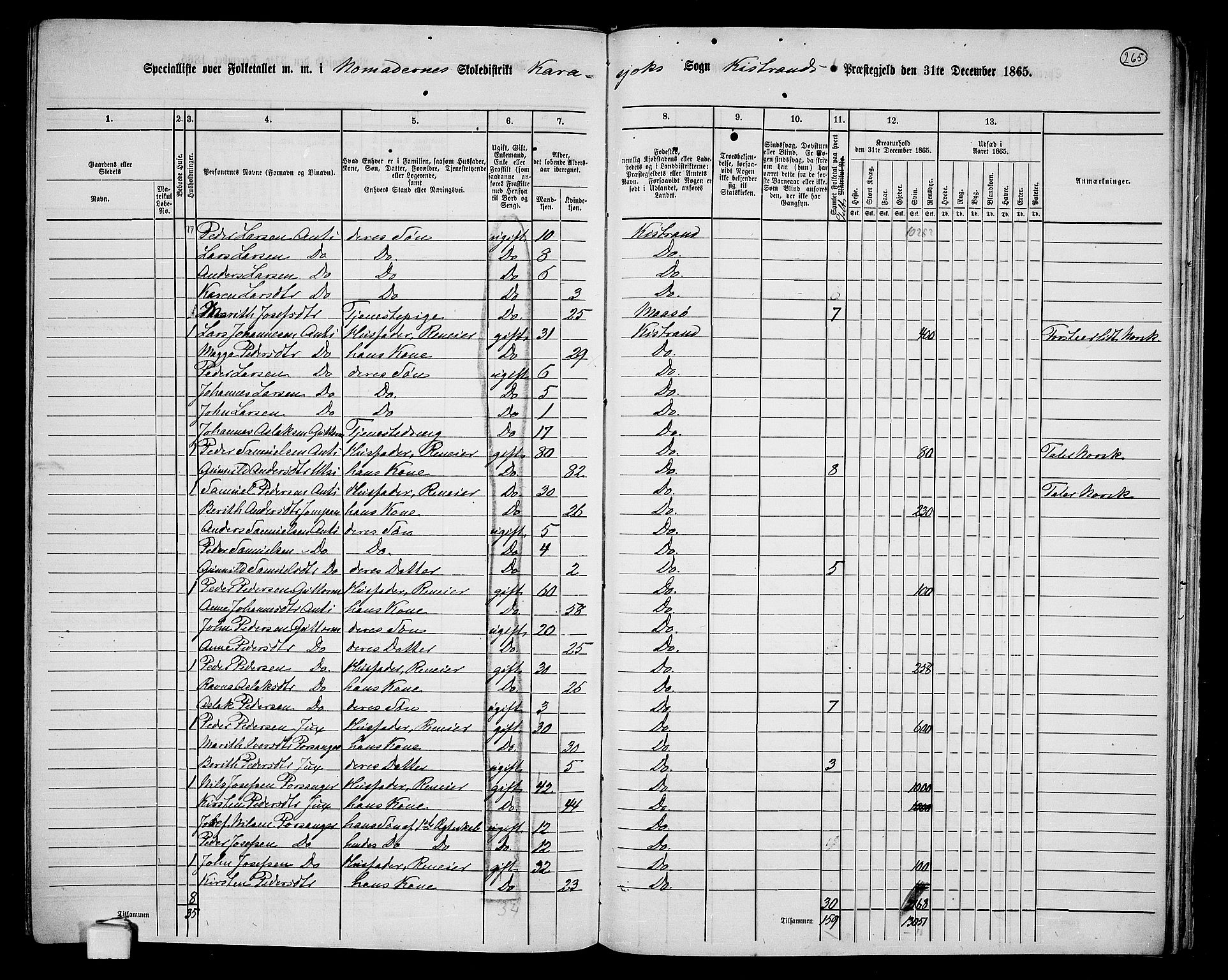 RA, 1865 census for Kistrand, 1865, p. 96