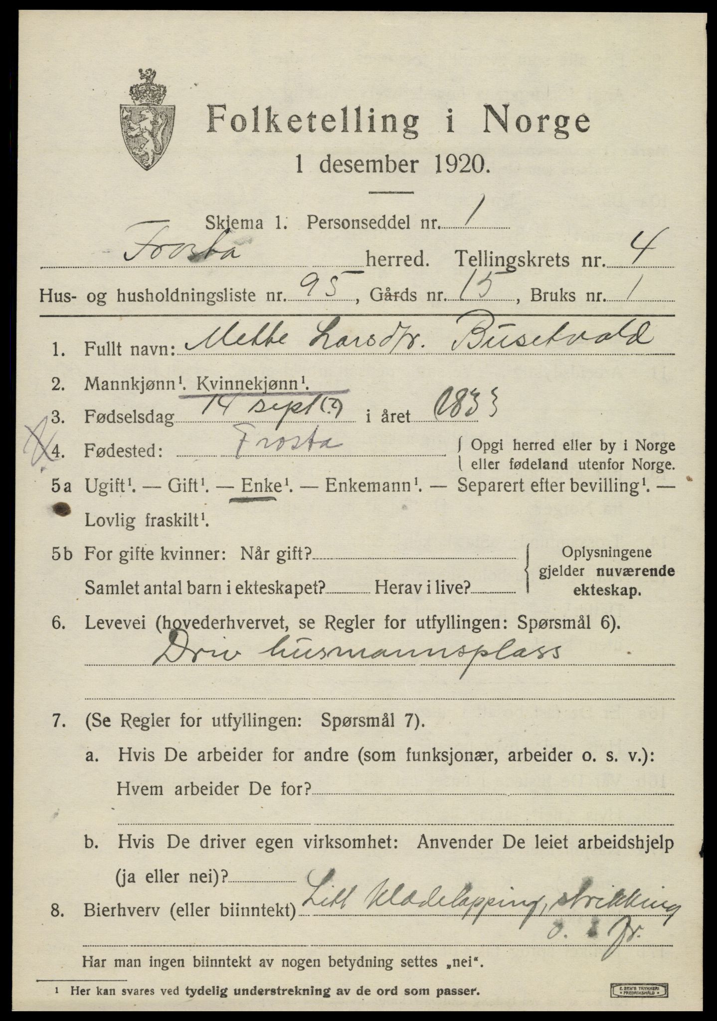 SAT, 1920 census for Frosta, 1920, p. 5832