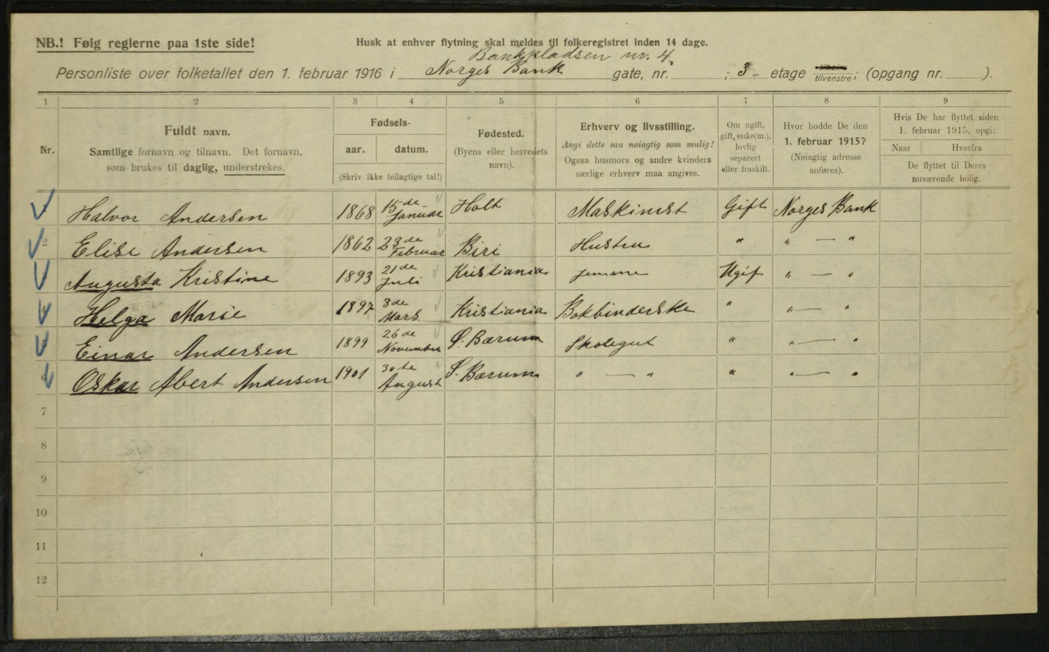 OBA, Municipal Census 1916 for Kristiania, 1916, p. 3428