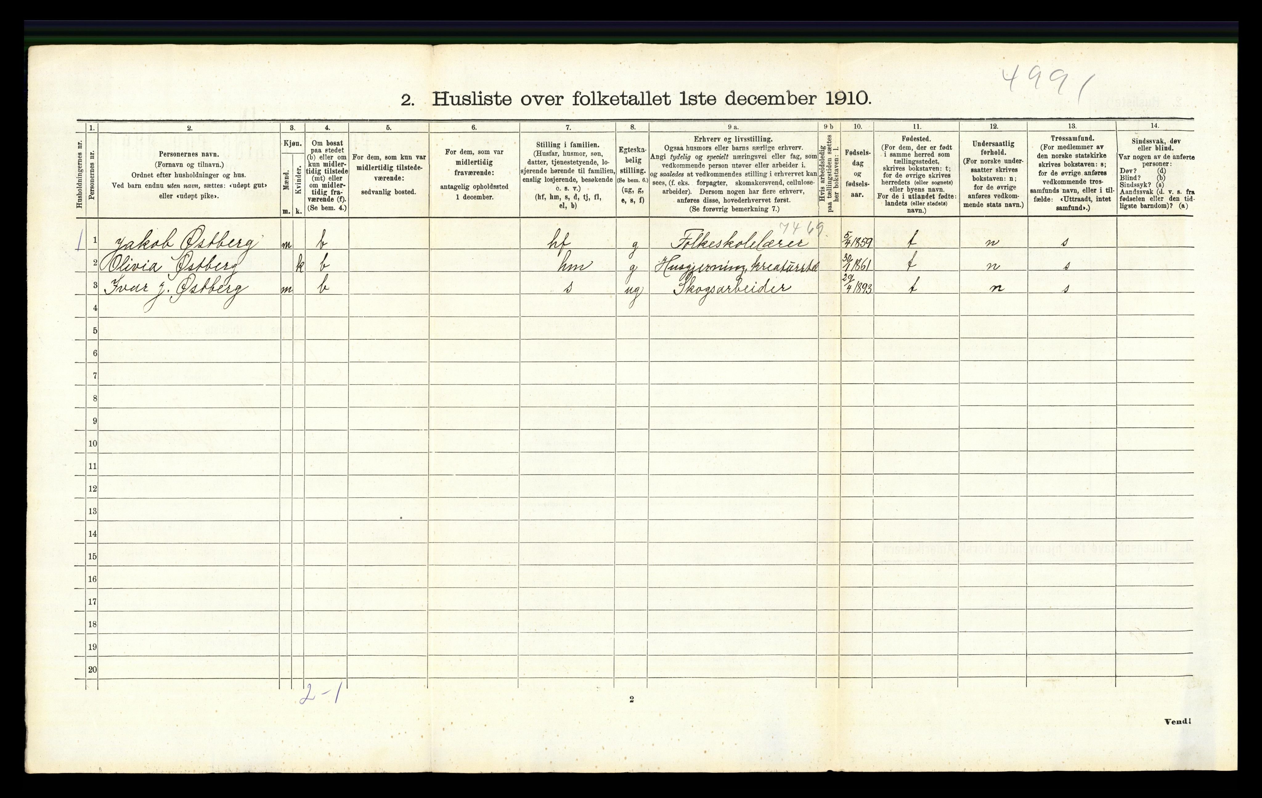 RA, 1910 census for Grue, 1910, p. 1822