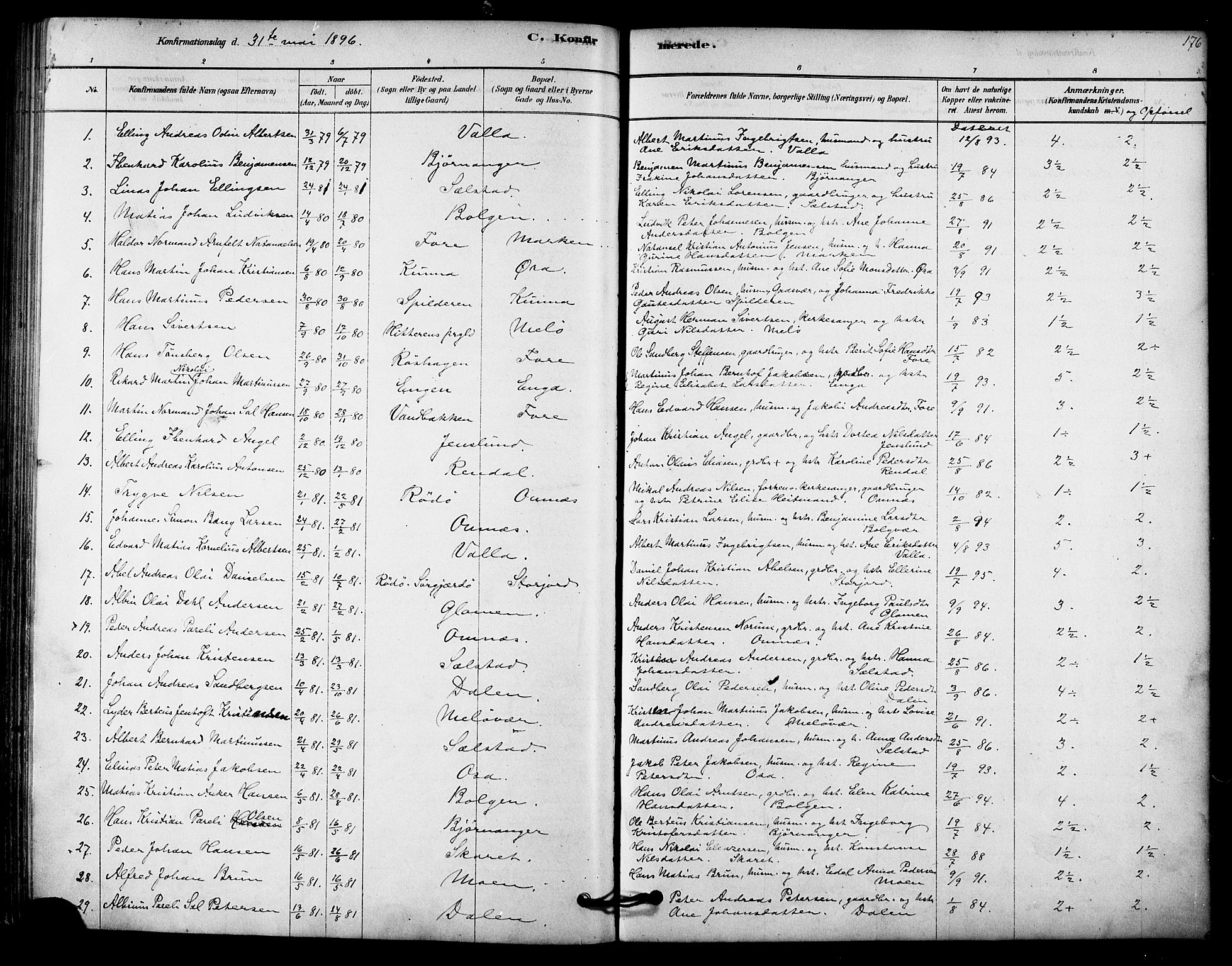 Ministerialprotokoller, klokkerbøker og fødselsregistre - Nordland, SAT/A-1459/843/L0626: Parish register (official) no. 843A01, 1878-1907, p. 176