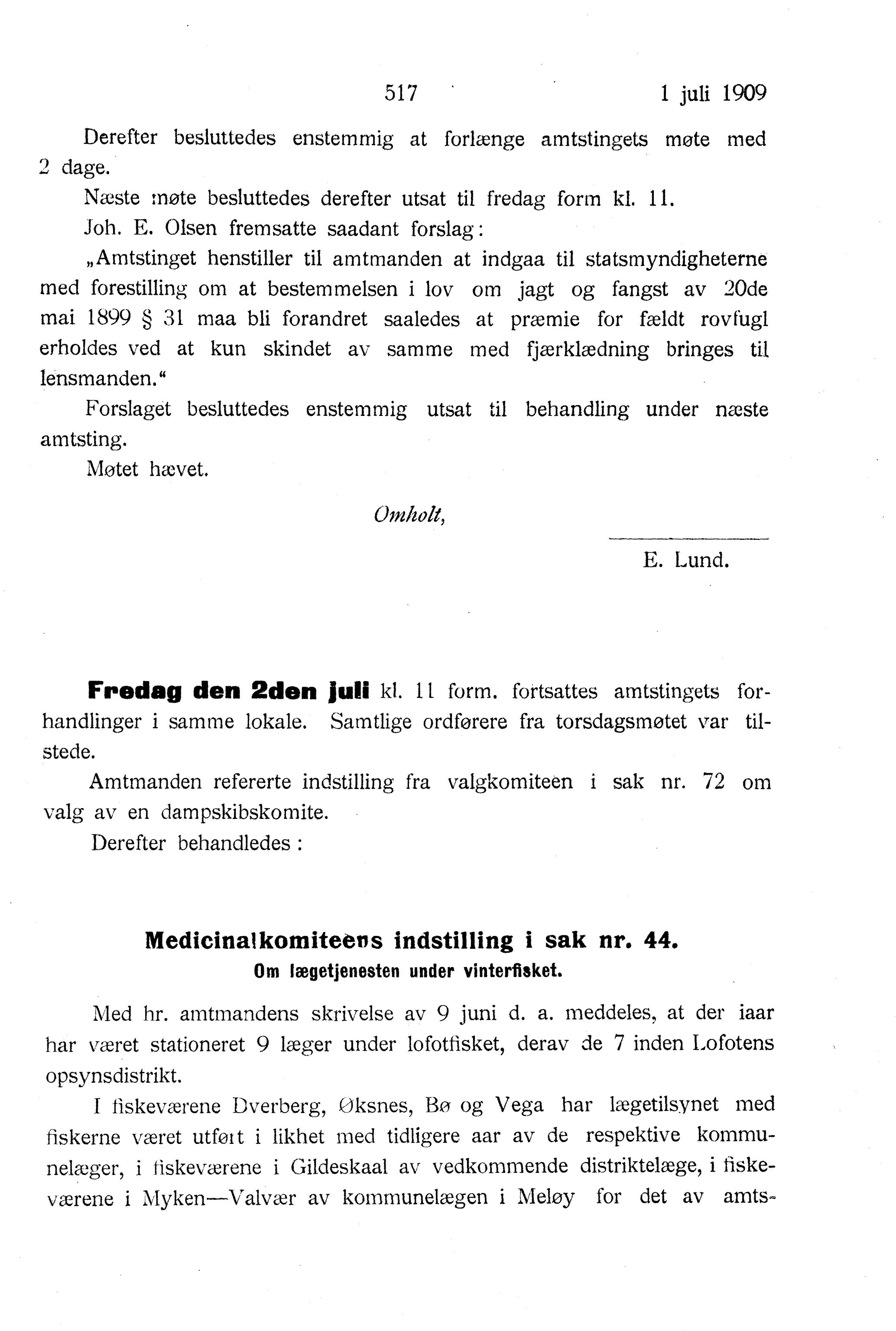 Nordland Fylkeskommune. Fylkestinget, AIN/NFK-17/176/A/Ac/L0032: Fylkestingsforhandlinger 1909, 1909, p. 517