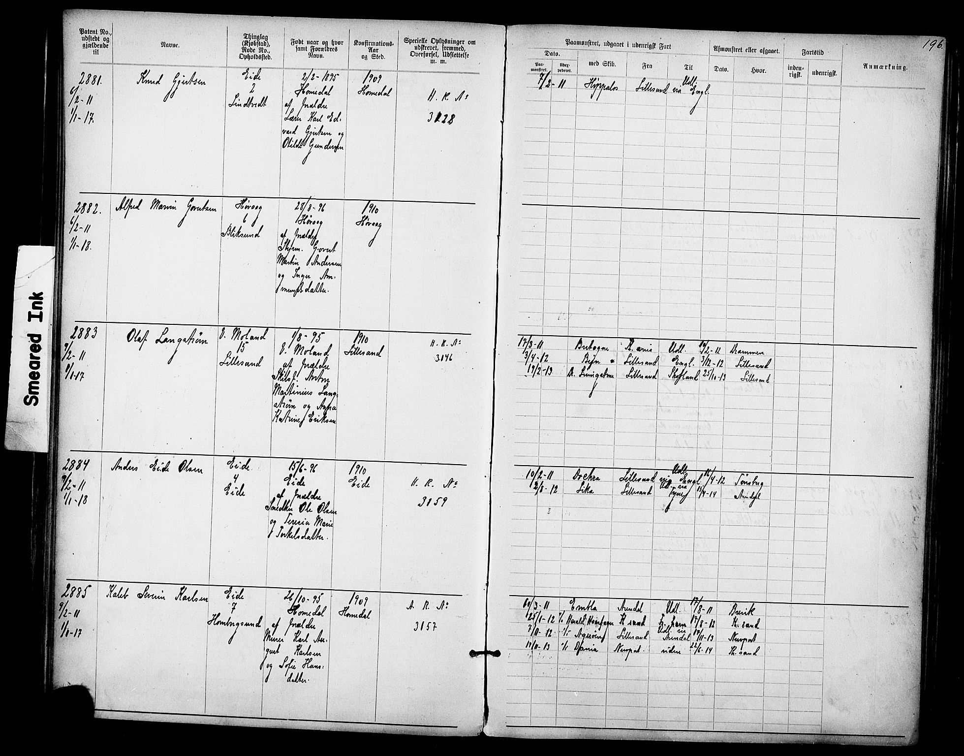 Lillesand mønstringskrets, AV/SAK-2031-0014/F/Fa/L0003: Annotasjonsrulle nr 1911-3489 med register, W-9, 1891-1932, p. 227