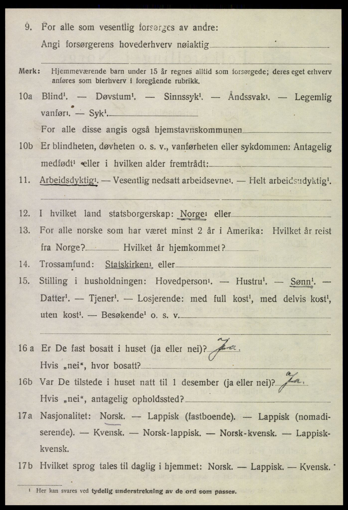 SAT, 1920 census for Tydal, 1920, p. 864