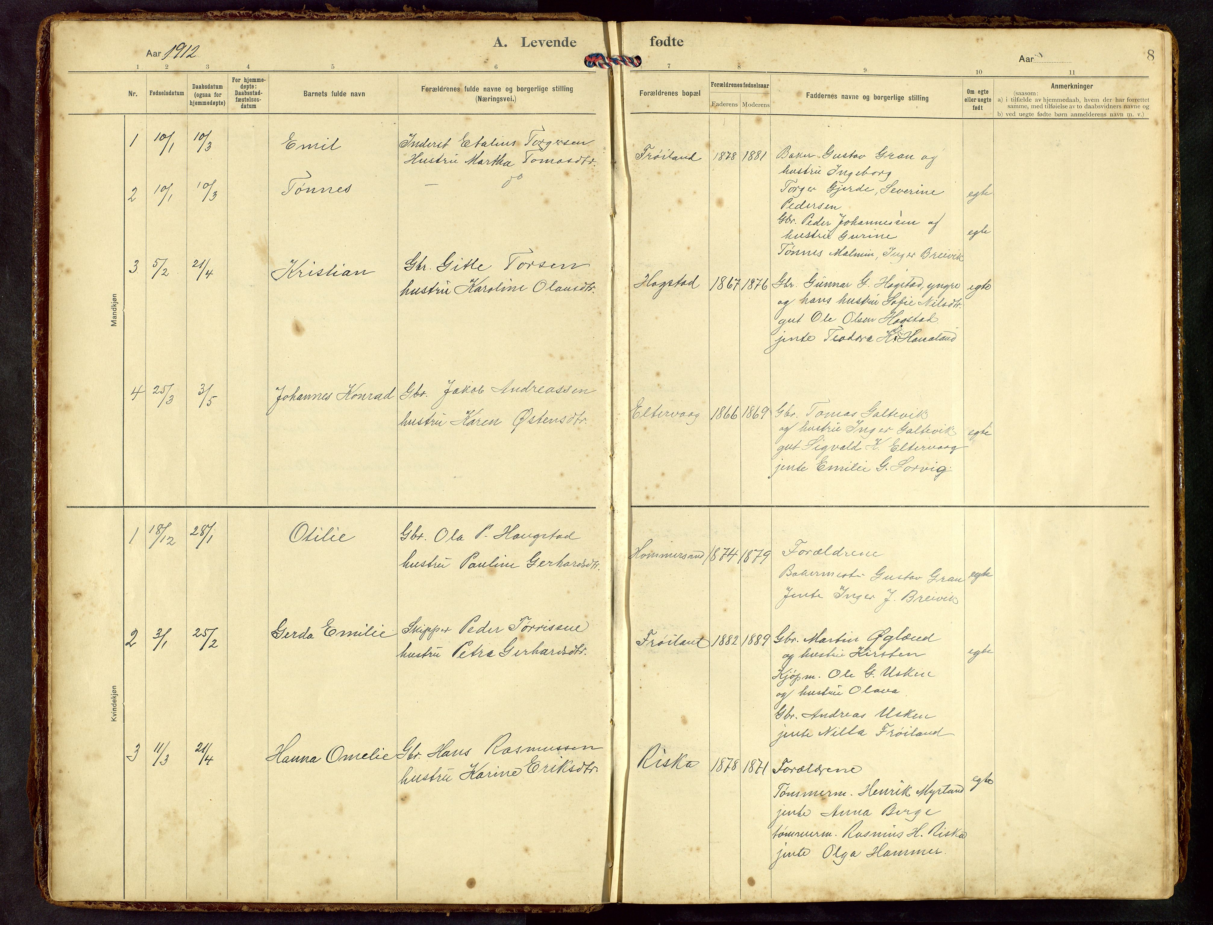 Hetland sokneprestkontor, SAST/A-101826/30/30BB/L0010: Parish register (copy) no. B 10, 1910-1968, p. 8