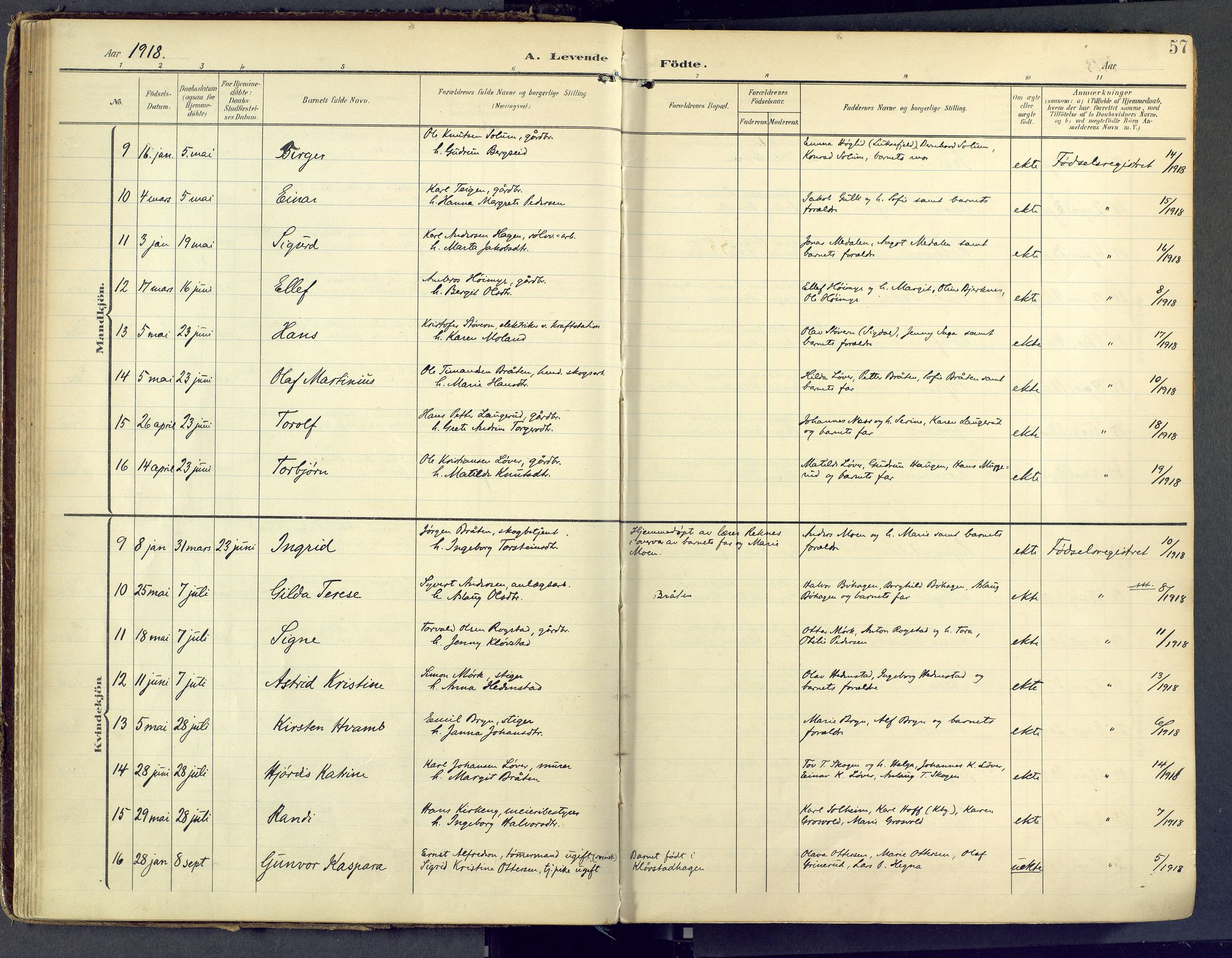 Sandsvær kirkebøker, AV/SAKO-A-244/F/Fd/L0002: Parish register (official) no. IV 2, 1906-1943, p. 57