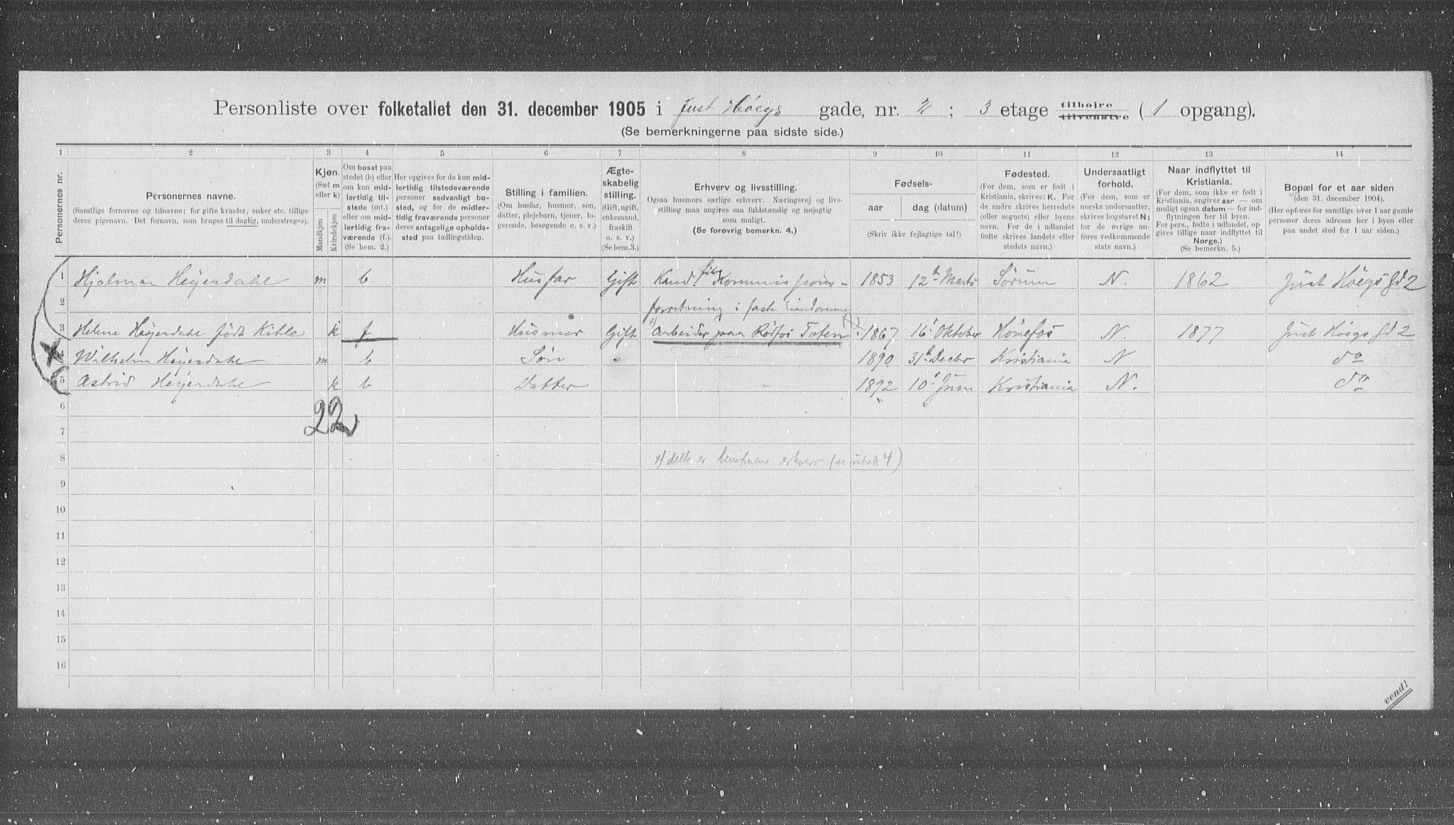 OBA, Municipal Census 1905 for Kristiania, 1905, p. 24996