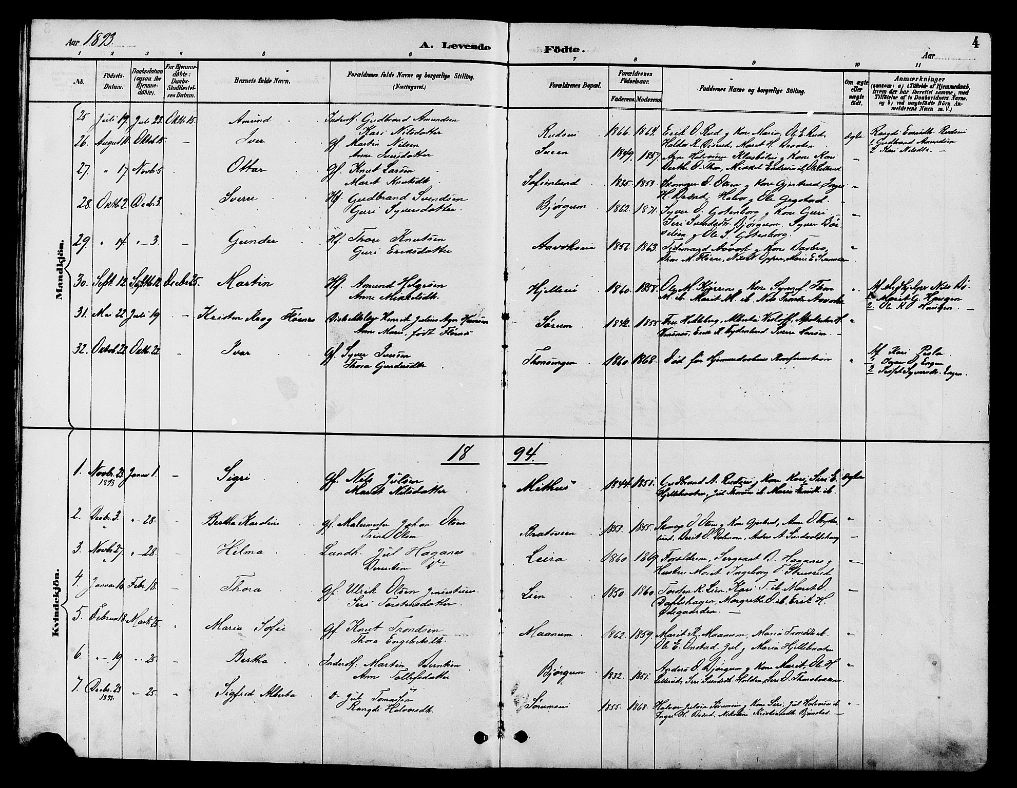Nord-Aurdal prestekontor, SAH/PREST-132/H/Ha/Hab/L0010: Parish register (copy) no. 10, 1892-1907, p. 4