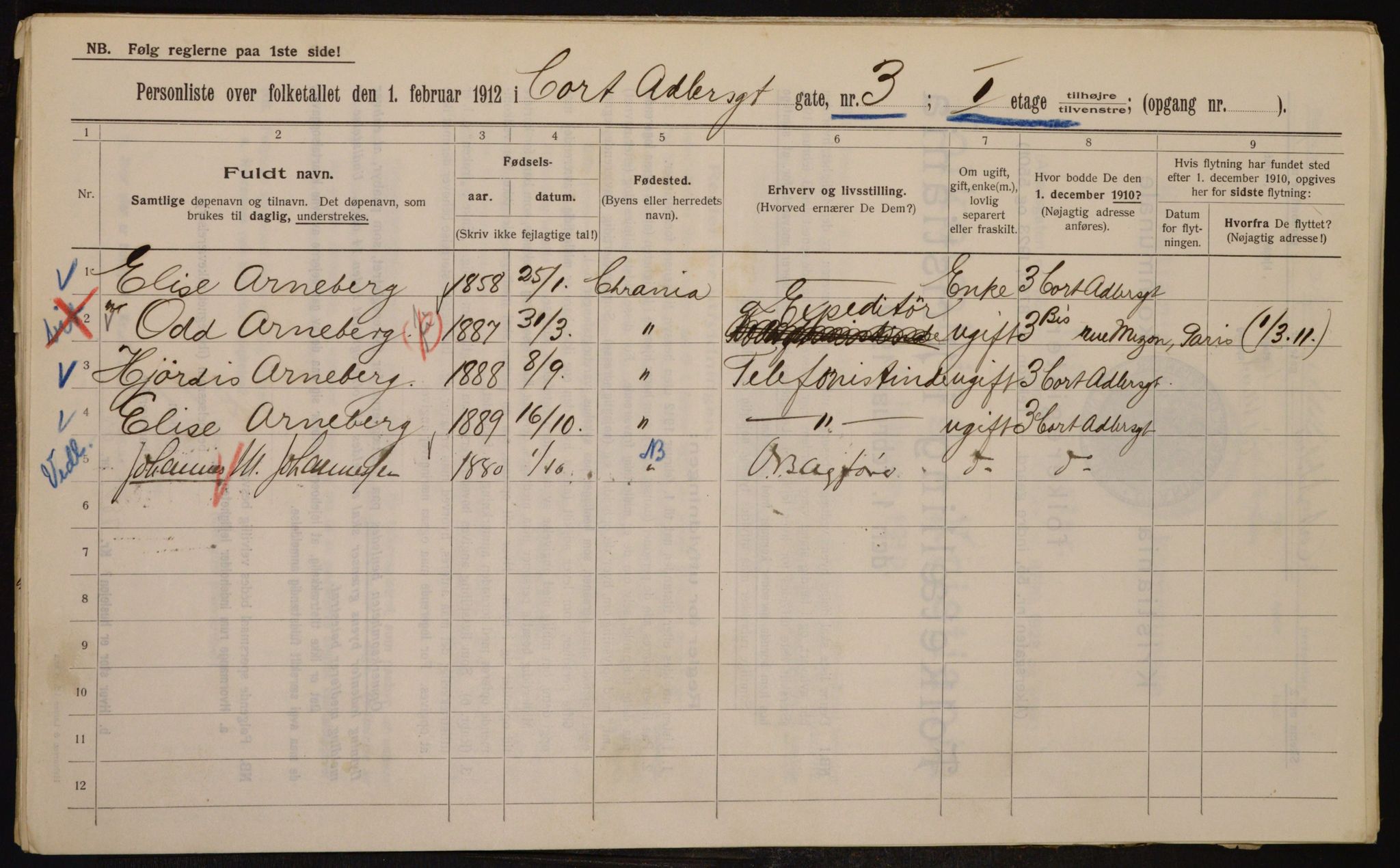 OBA, Municipal Census 1912 for Kristiania, 1912, p. 13519