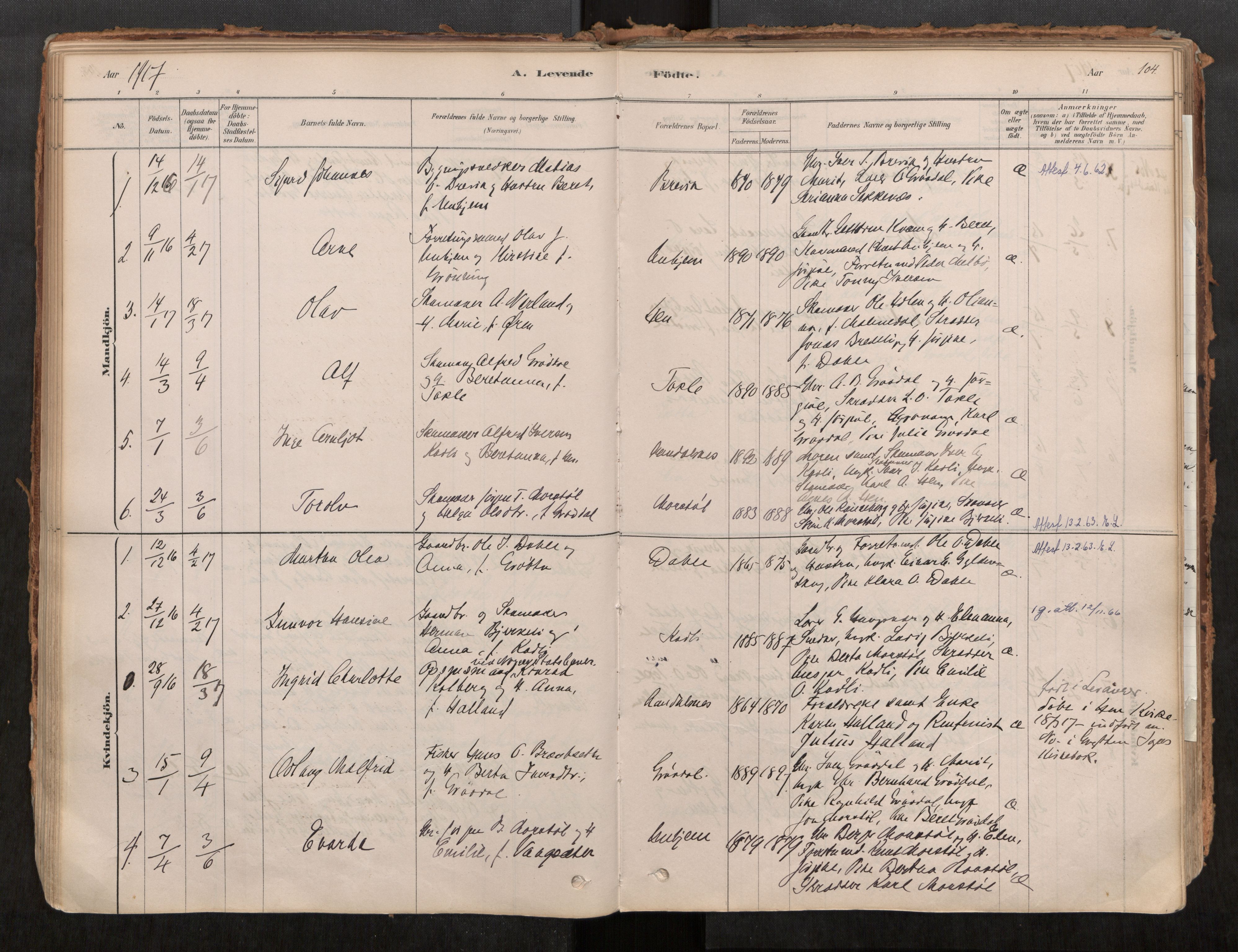 Ministerialprotokoller, klokkerbøker og fødselsregistre - Møre og Romsdal, AV/SAT-A-1454/545/L0594: Parish register (official) no. 545A03, 1878-1920, p. 104