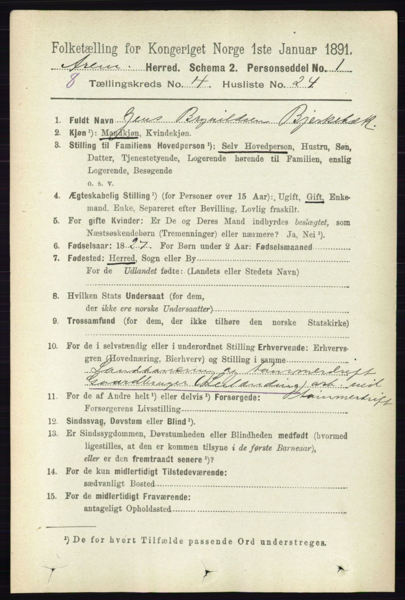 RA, 1891 census for 0118 Aremark, 1891, p. 2075