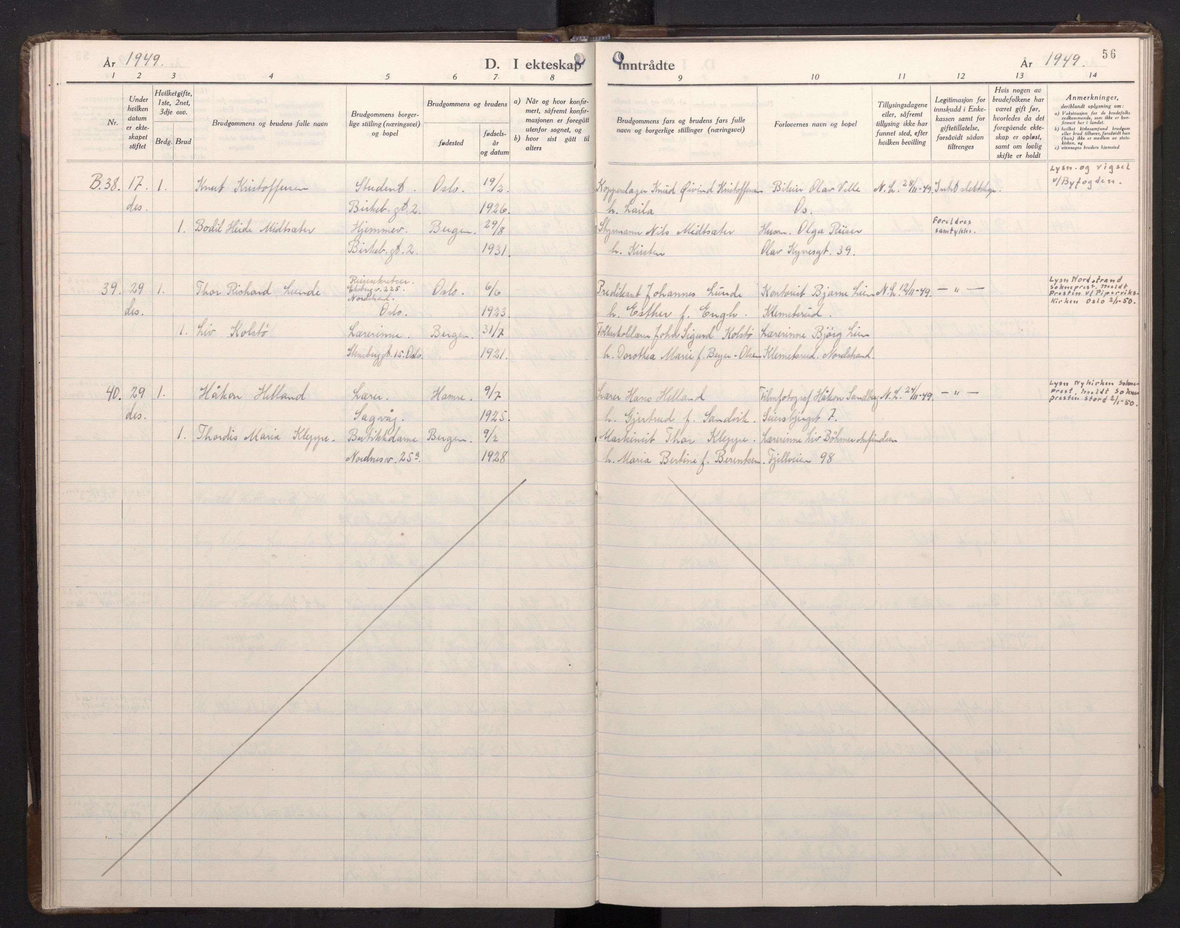 Mariakirken Sokneprestembete, AV/SAB-A-76901/H/Haa/L0019: Parish register (official) no. D 1, 1939-1963, p. 55b-56a