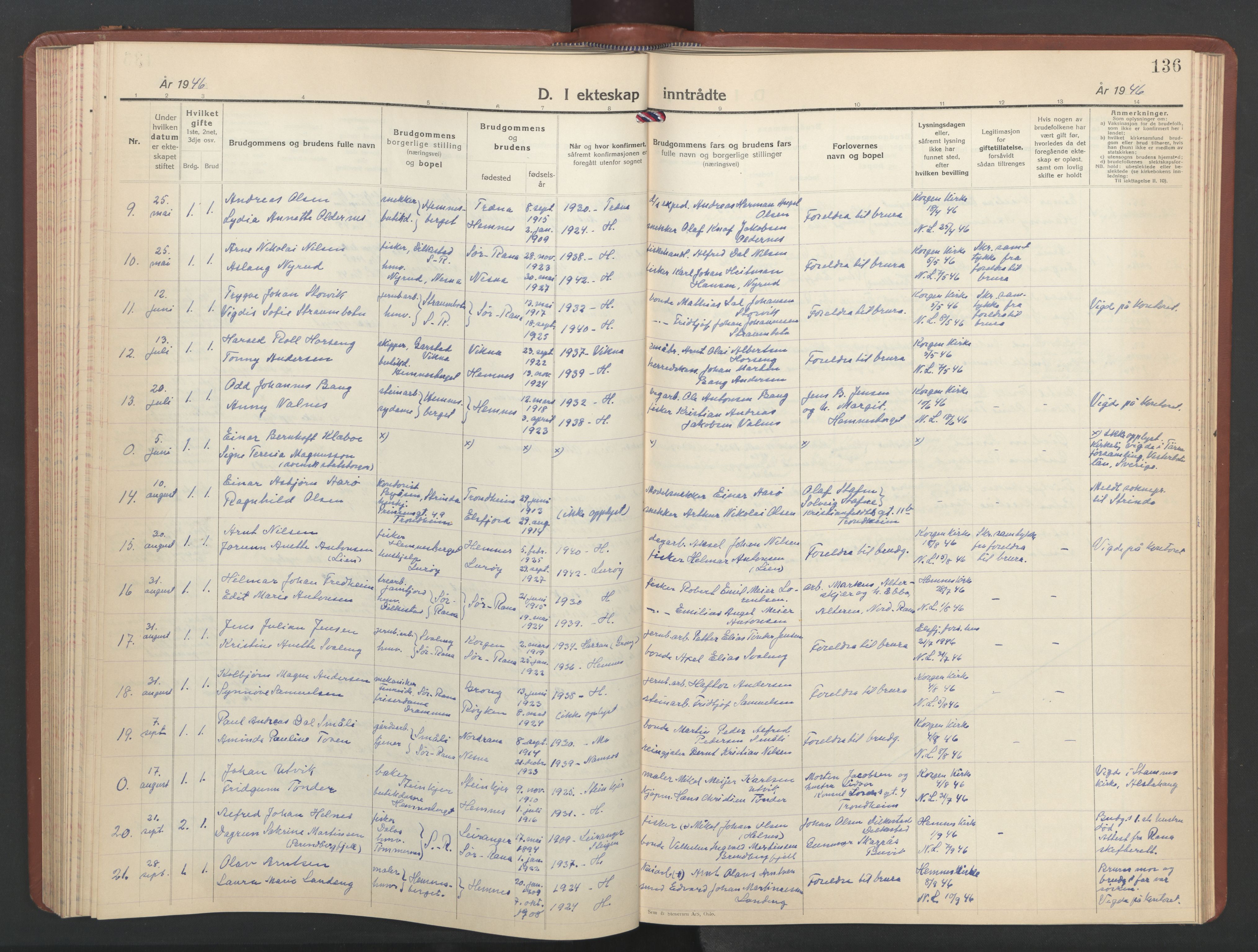 Ministerialprotokoller, klokkerbøker og fødselsregistre - Nordland, AV/SAT-A-1459/825/L0374: Parish register (copy) no. 825C11, 1941-1957, p. 136