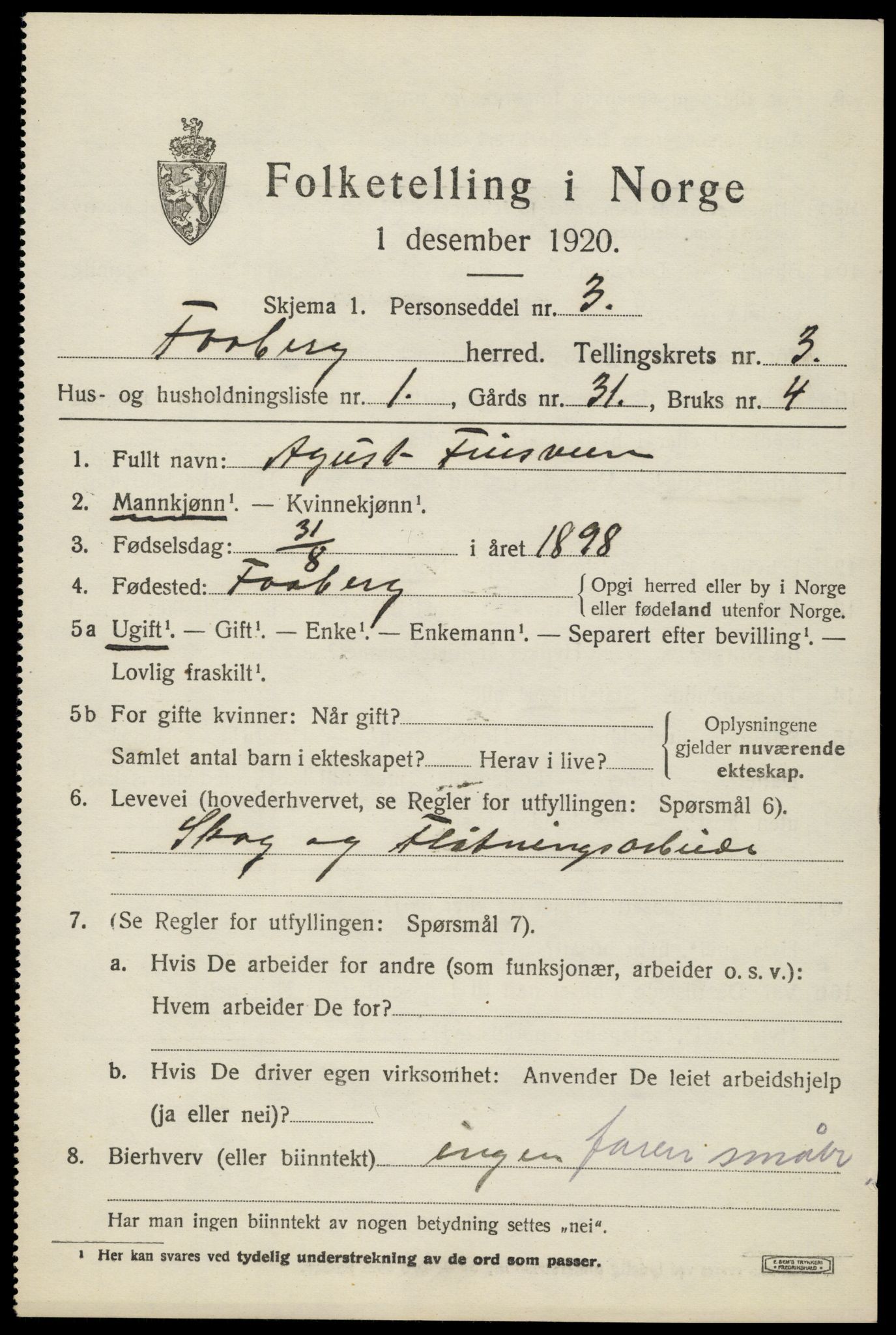 SAH, 1920 census for Fåberg, 1920, p. 3548