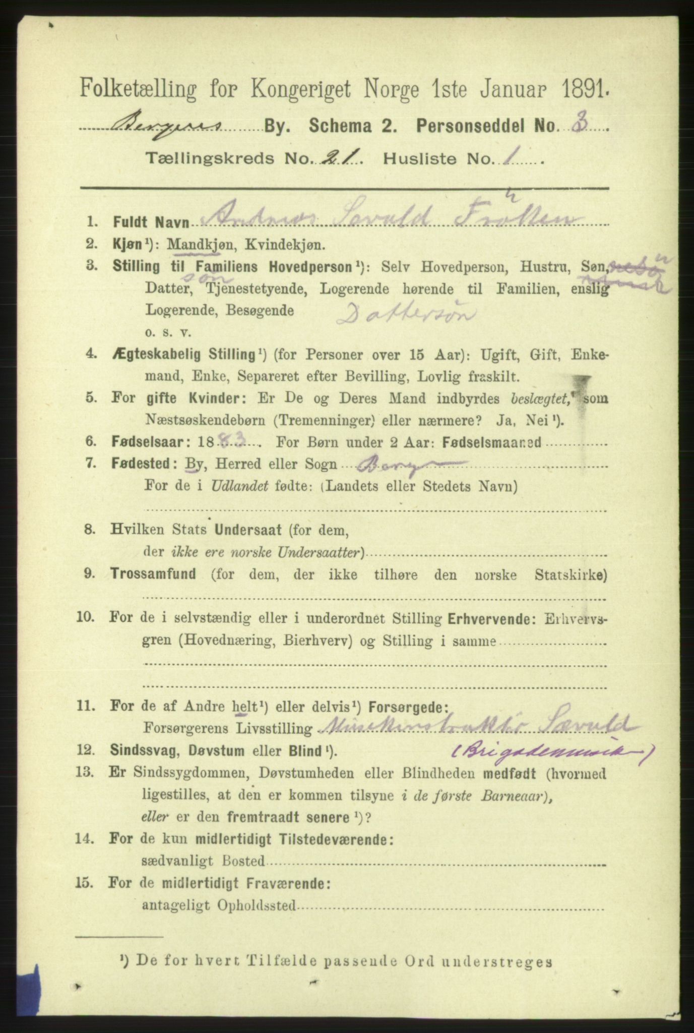 RA, 1891 Census for 1301 Bergen, 1891, p. 29082