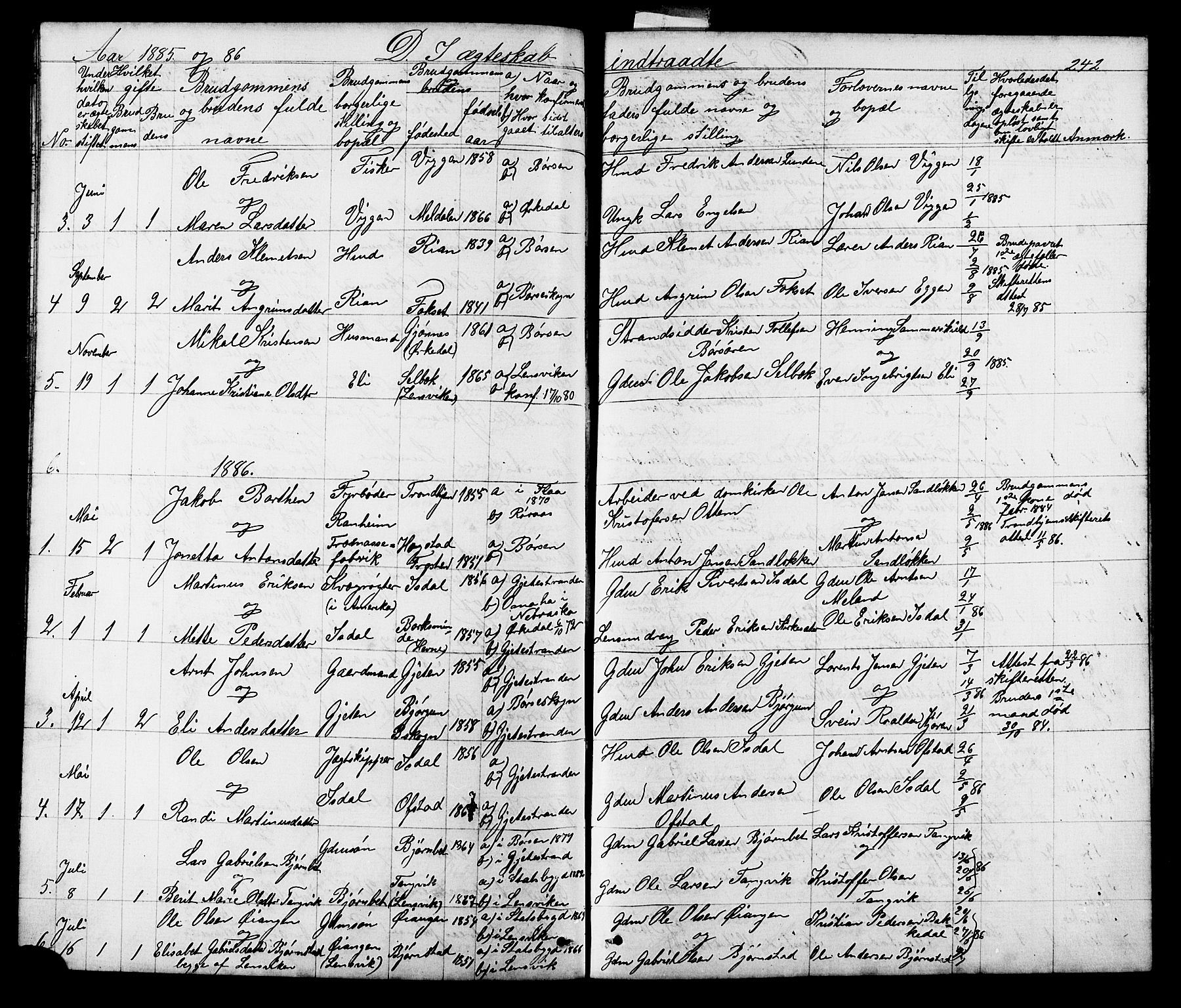 Ministerialprotokoller, klokkerbøker og fødselsregistre - Sør-Trøndelag, SAT/A-1456/665/L0777: Parish register (copy) no. 665C02, 1867-1915, p. 242