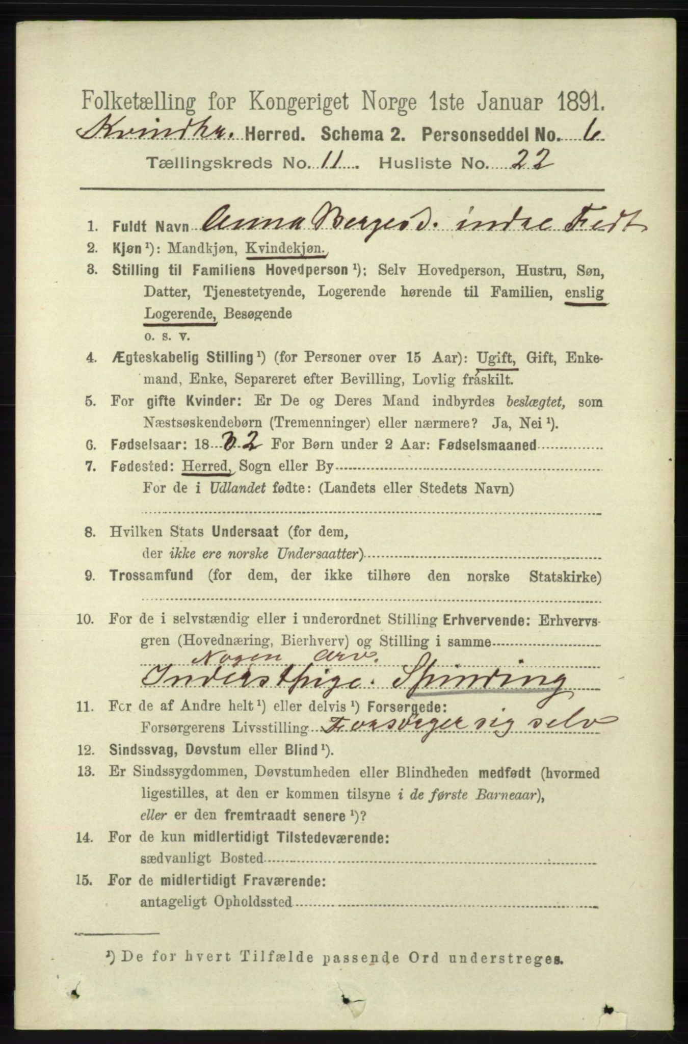 RA, 1891 census for 1224 Kvinnherad, 1891, p. 3917