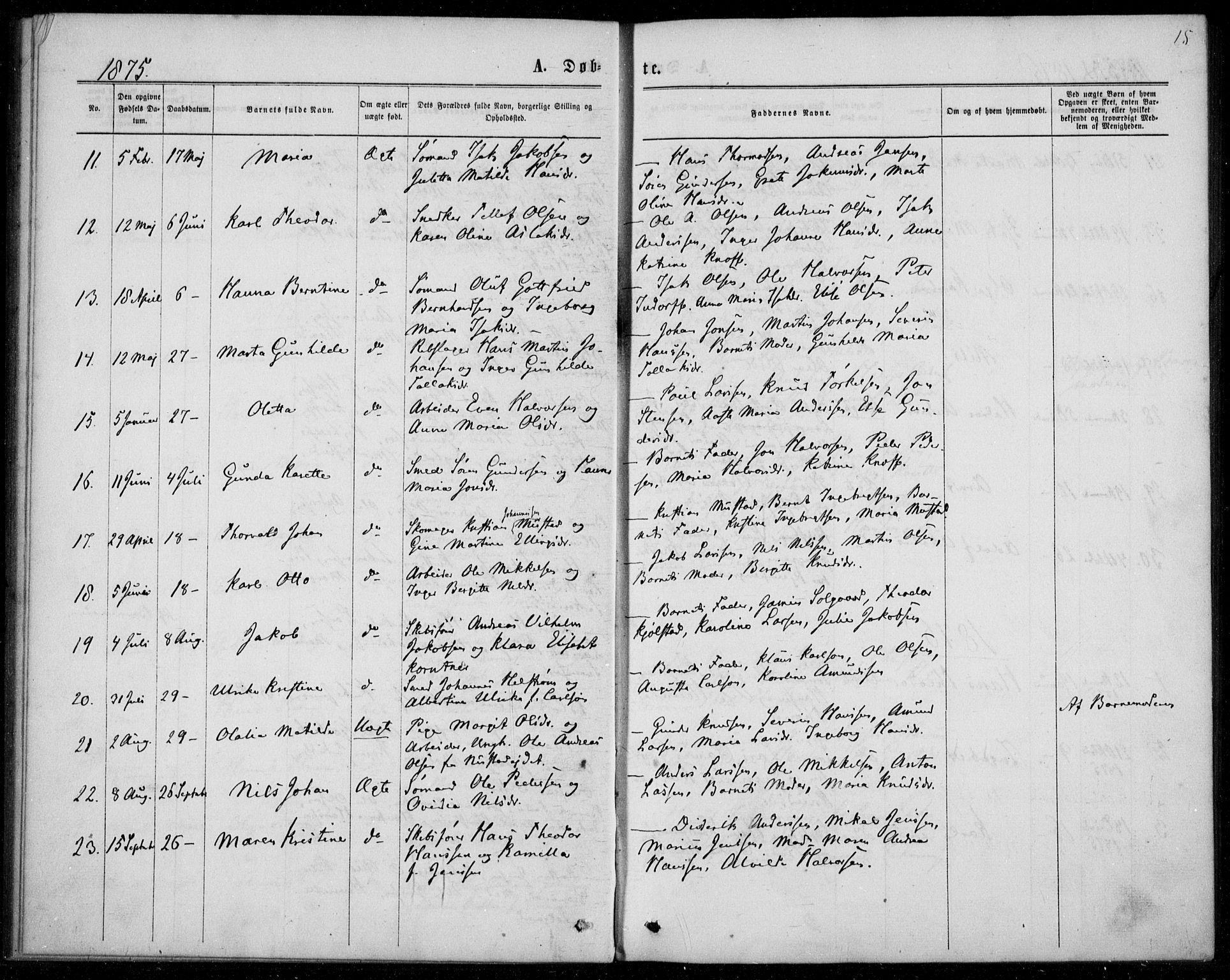 Langesund kirkebøker, SAKO/A-280/F/Fa/L0001: Parish register (official) no. 1, 1870-1877, p. 15