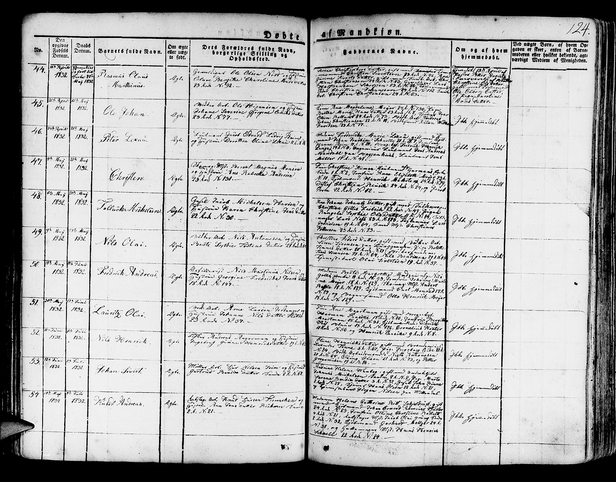 Korskirken sokneprestembete, SAB/A-76101/H/Haa/L0014: Parish register (official) no. A 14, 1823-1835, p. 124