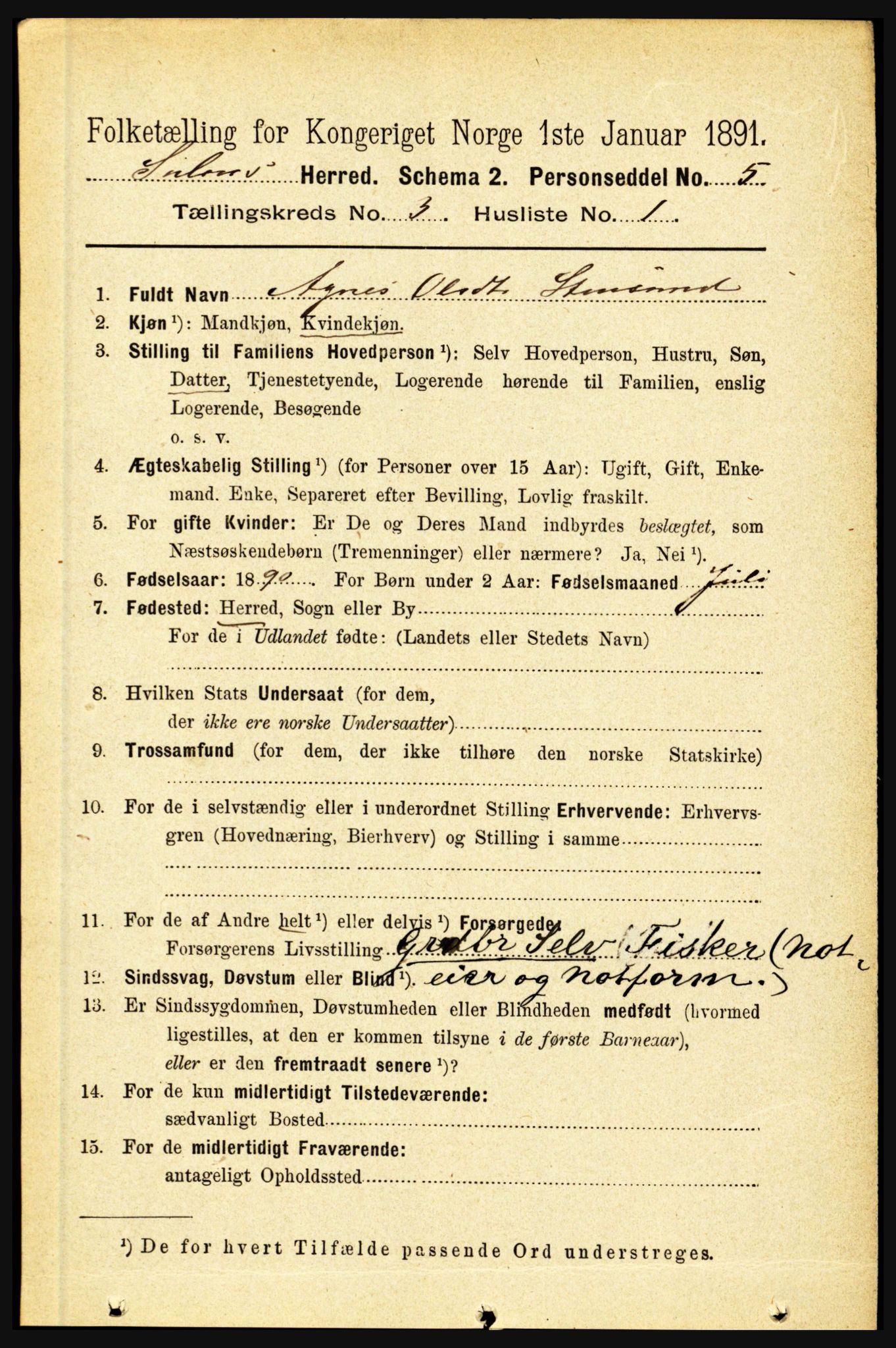 RA, 1891 census for 1412 Solund, 1891, p. 1152