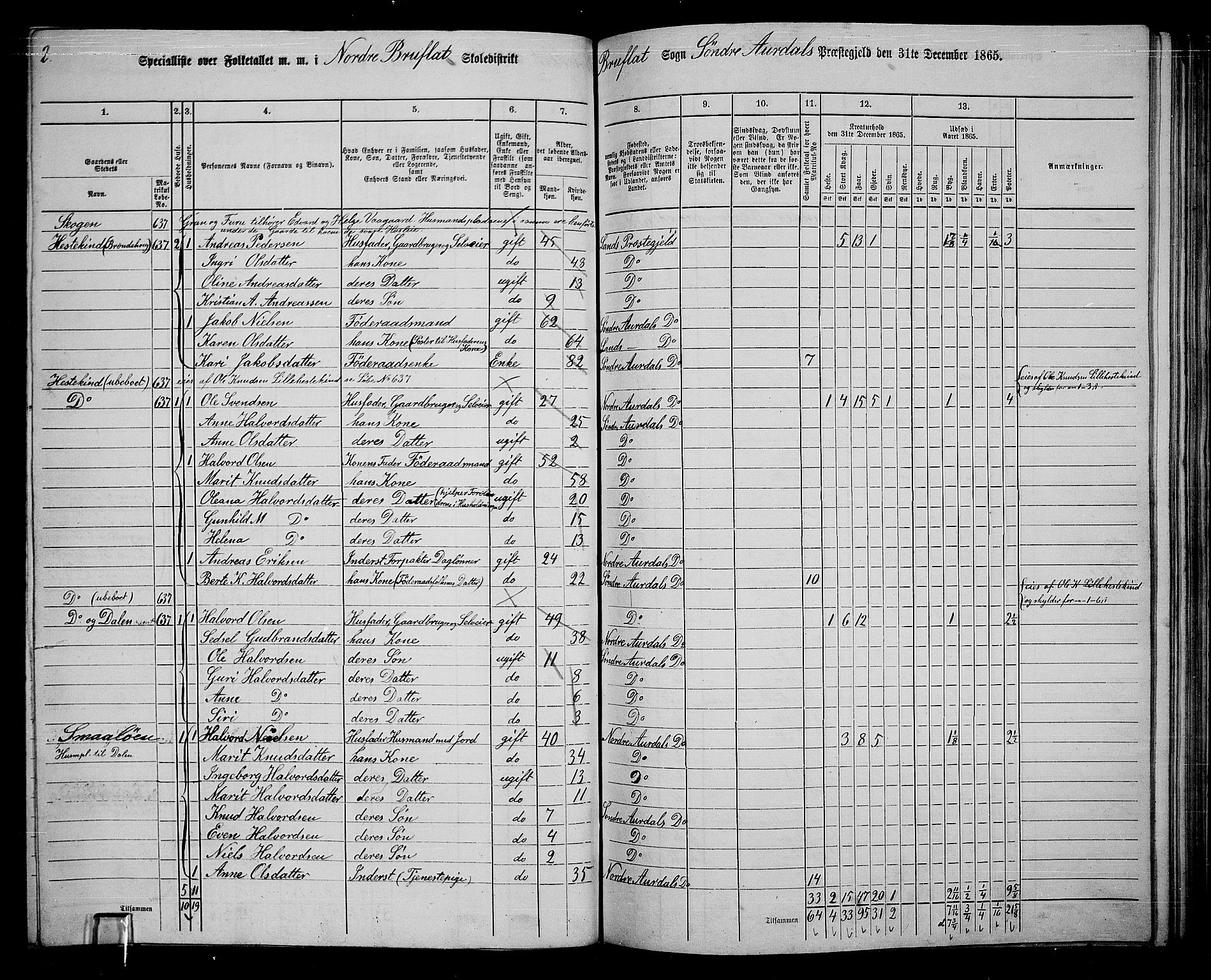 RA, 1865 census for Sør-Aurdal, 1865, p. 186