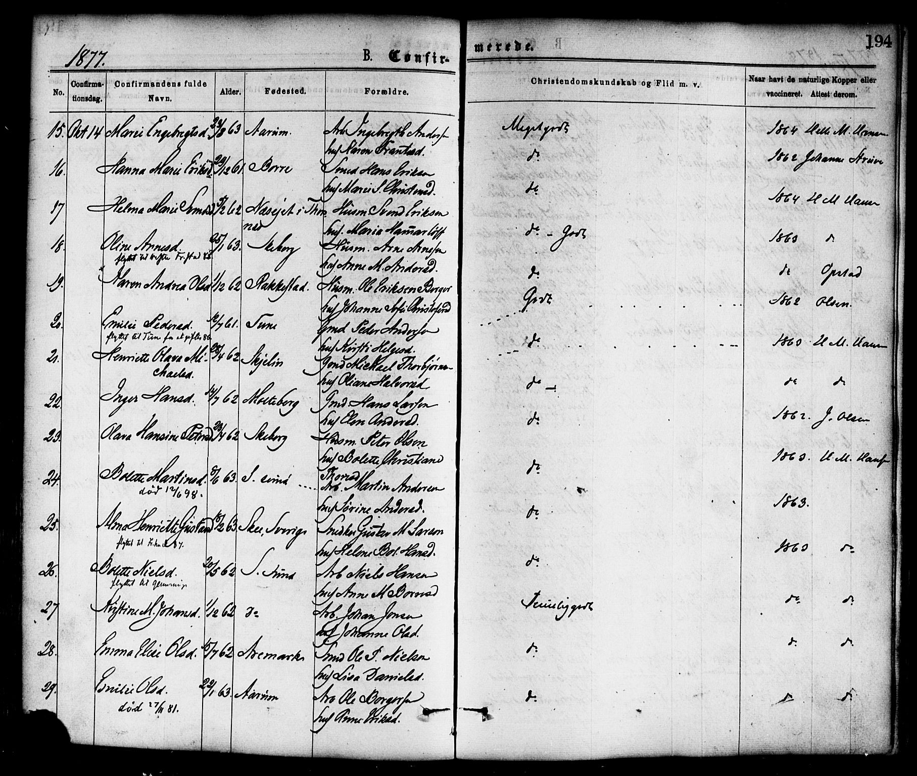 Borge prestekontor Kirkebøker, SAO/A-10903/F/Fa/L0007: Parish register (official) no. I 7, 1875-1886, p. 194