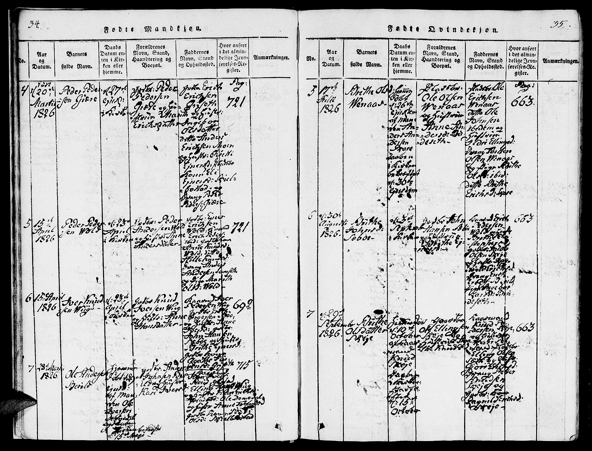 Ministerialprotokoller, klokkerbøker og fødselsregistre - Møre og Romsdal, AV/SAT-A-1454/543/L0561: Parish register (official) no. 543A01, 1818-1853, p. 34-35