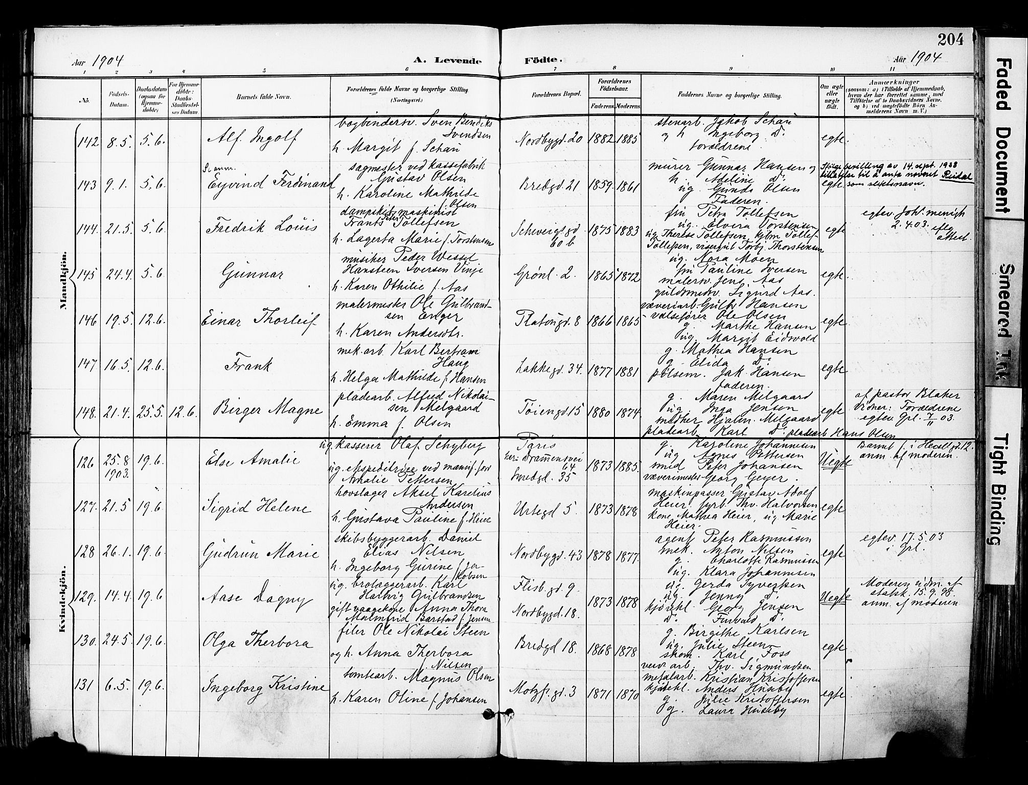 Grønland prestekontor Kirkebøker, SAO/A-10848/F/Fa/L0014: Parish register (official) no. 14, 1900-1911, p. 204