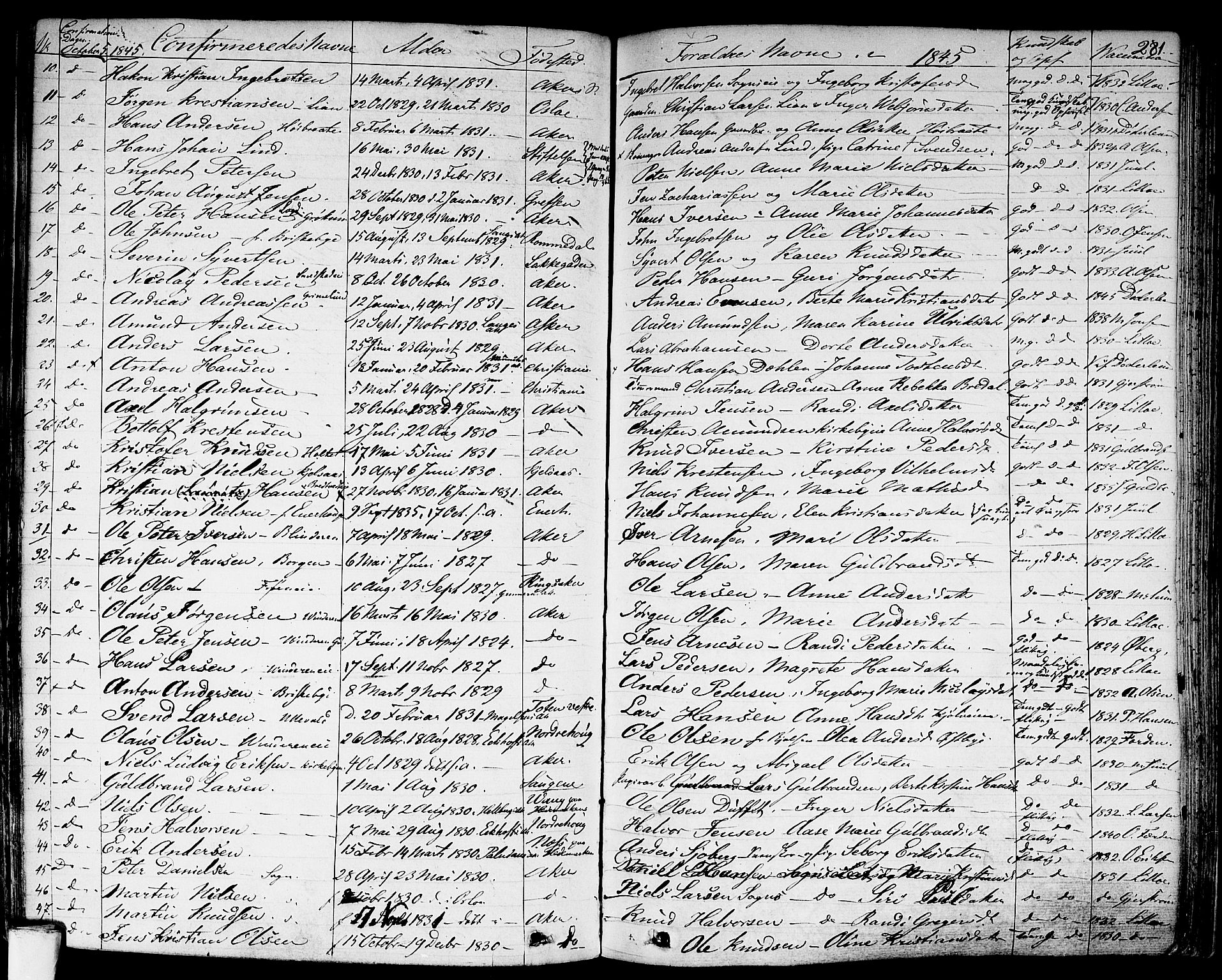 Aker prestekontor kirkebøker, AV/SAO-A-10861/F/L0018: Parish register (official) no. 17, 1829-1852, p. 281