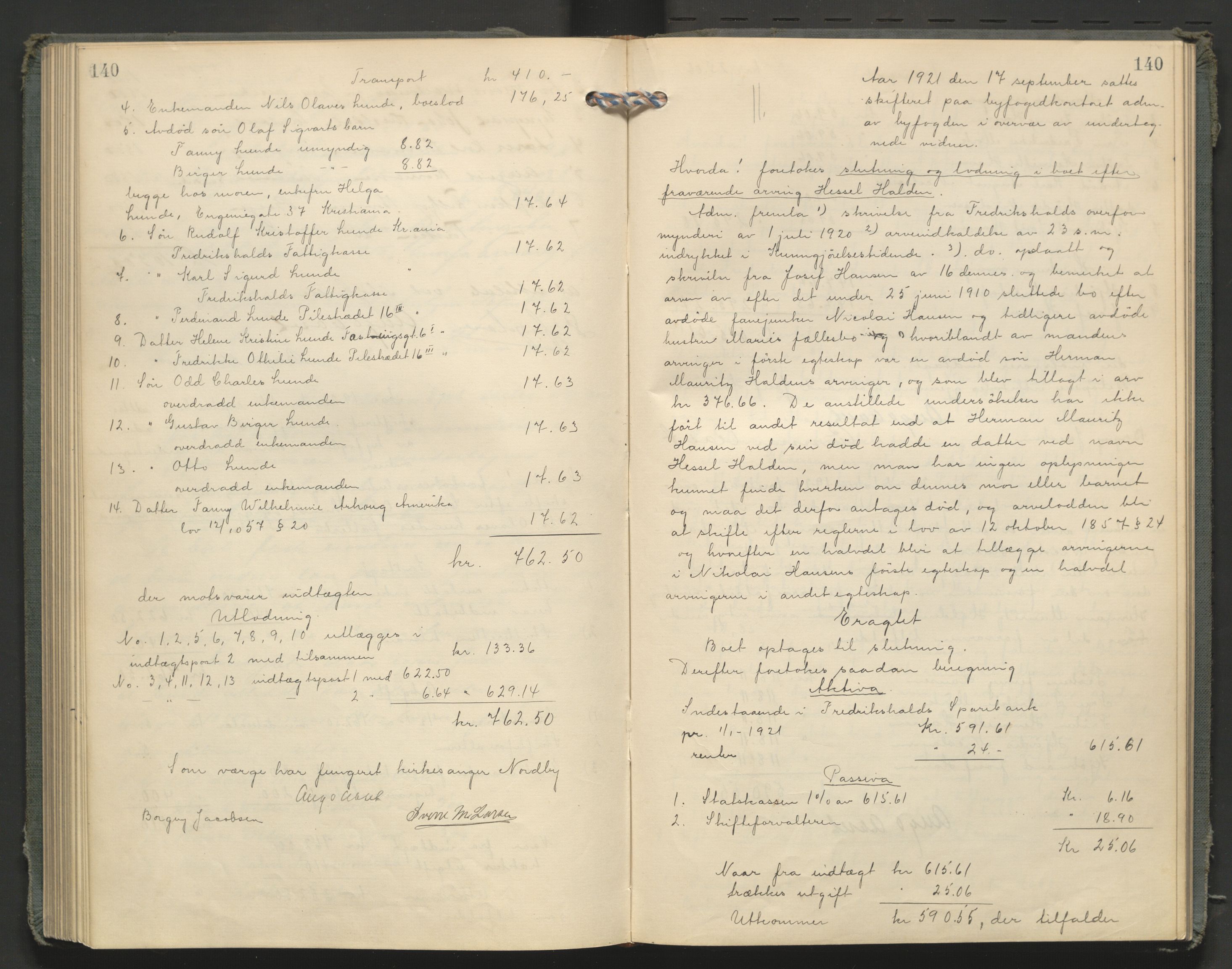 Halden byfogd, AV/SAO-A-10865/H/He/L0004: Skifteutlodningsprotokoll, 1911-1925, p. 140