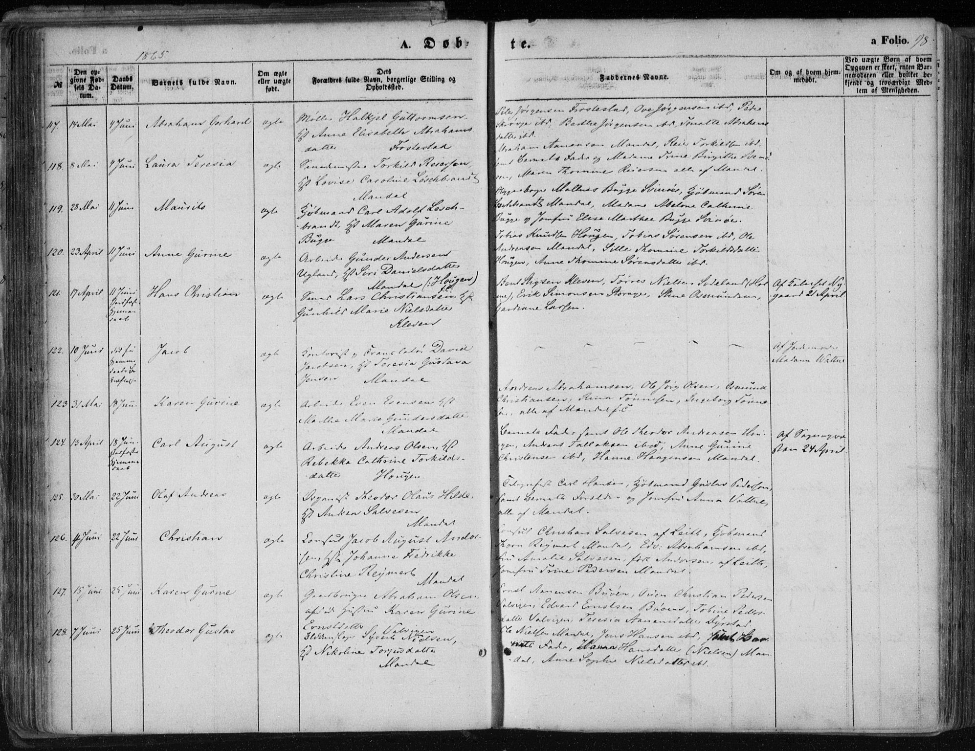 Mandal sokneprestkontor, AV/SAK-1111-0030/F/Fa/Faa/L0014: Parish register (official) no. A 14, 1859-1872, p. 98