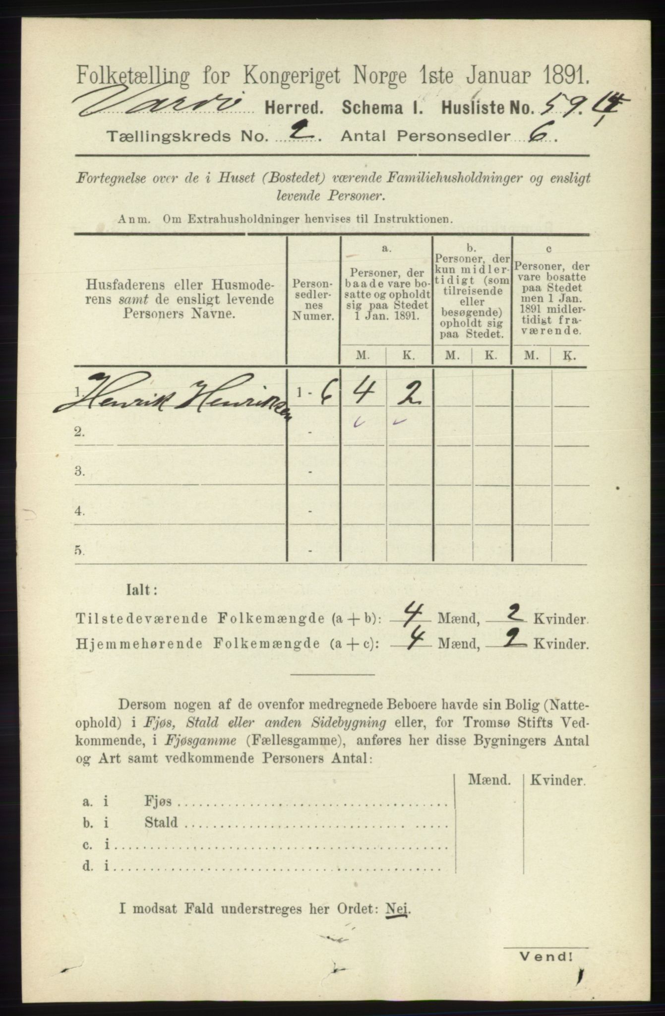 RA, 1891 census for 2028 Vardø, 1891, p. 282