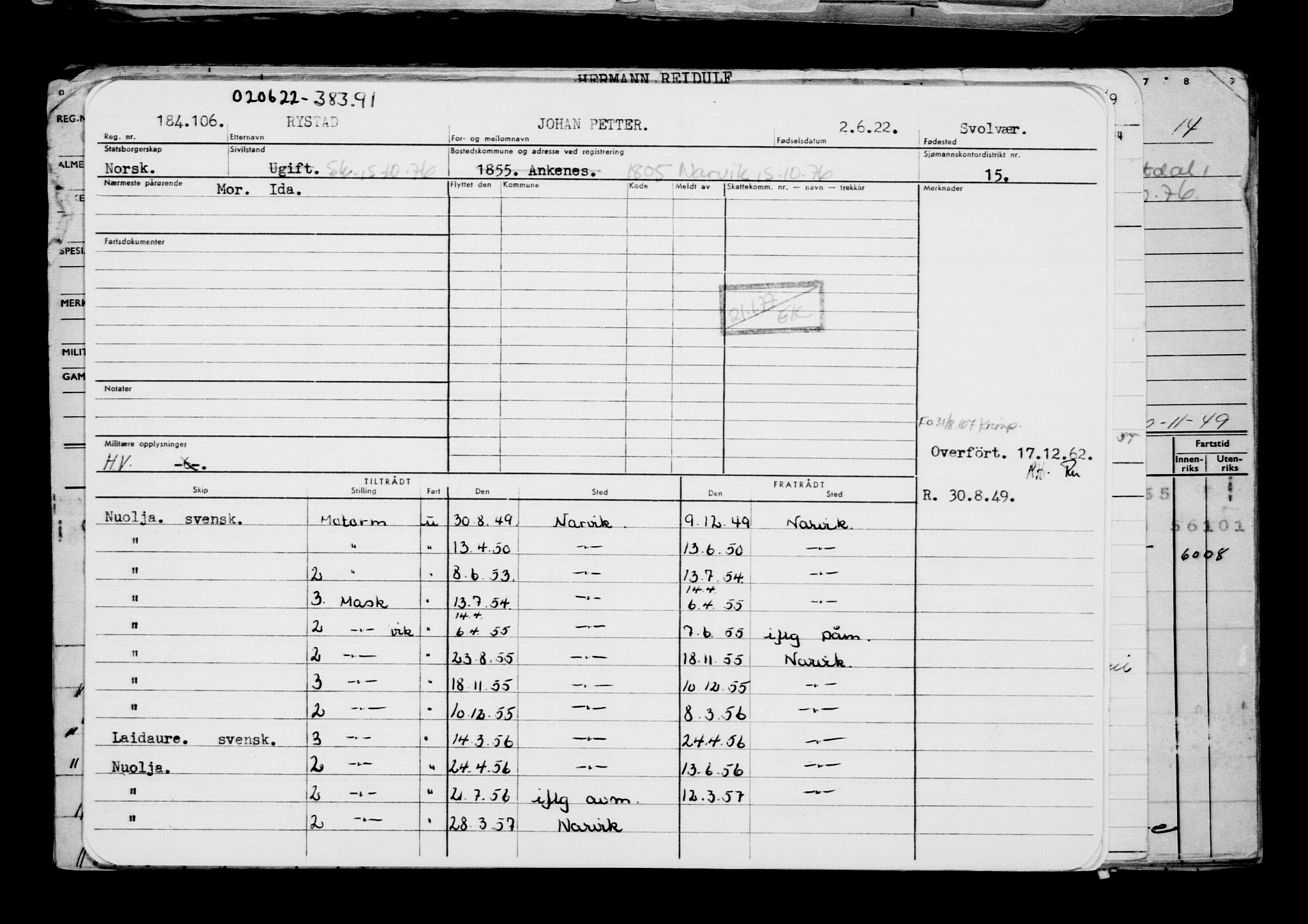 Direktoratet for sjømenn, AV/RA-S-3545/G/Gb/L0207: Hovedkort, 1922, p. 194