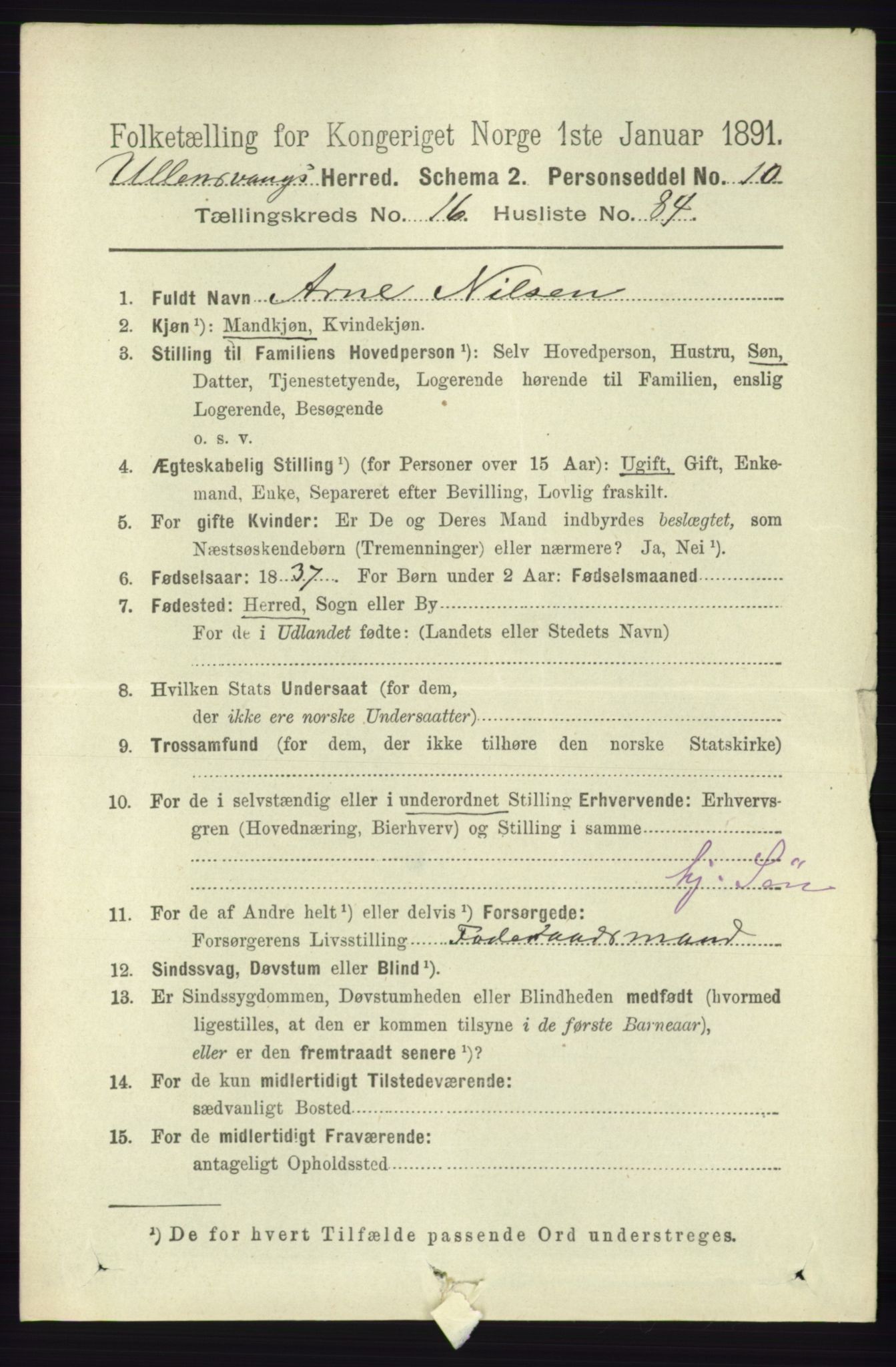 RA, 1891 census for 1230 Ullensvang, 1891, p. 6665
