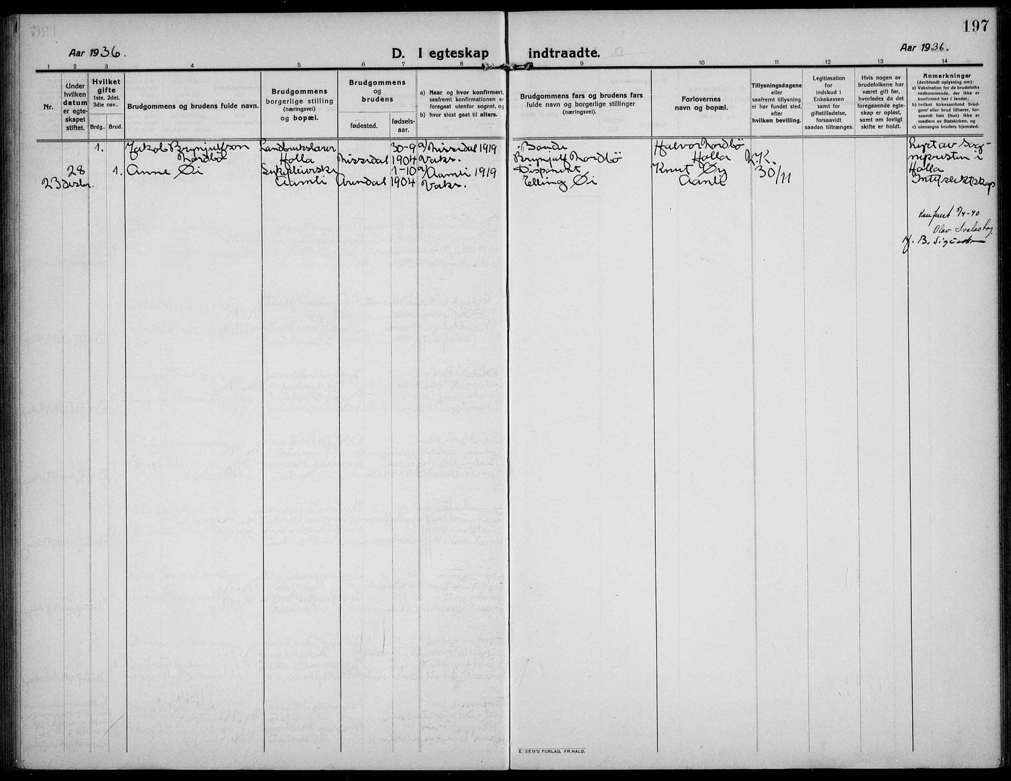 Barbu sokneprestkontor, AV/SAK-1111-0003/F/Fb/L0004: Parish register (copy) no. B 4, 1911-1936, p. 197