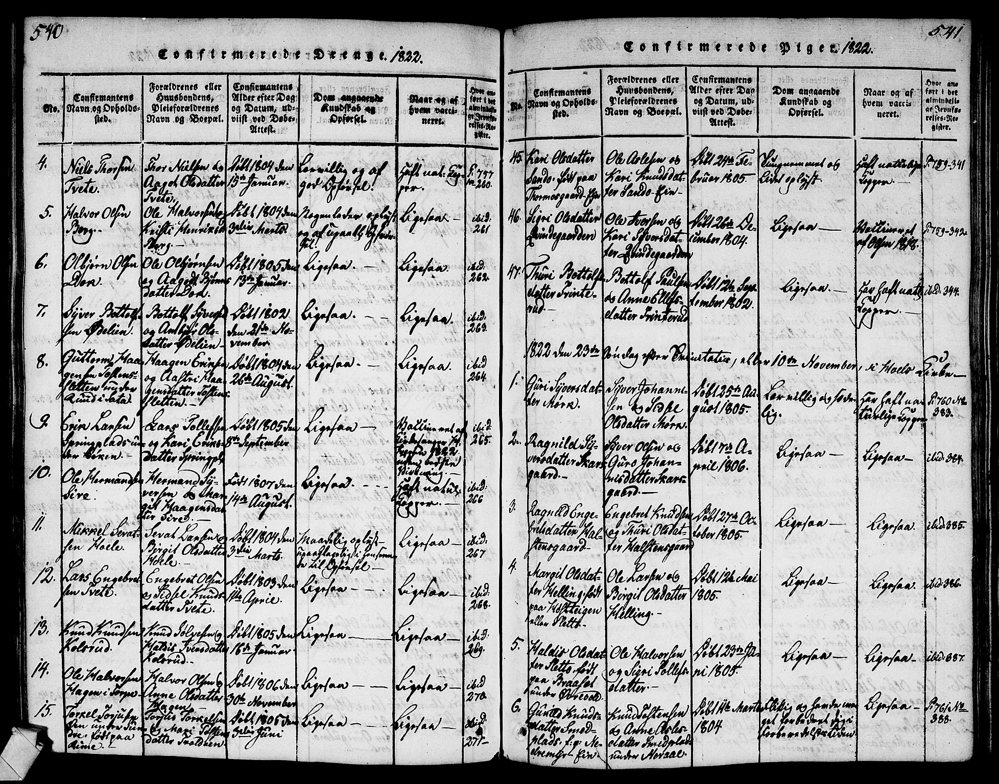 Ål kirkebøker, AV/SAKO-A-249/G/Ga/L0001: Parish register (copy) no. 1, 1815-1829, p. 540-541