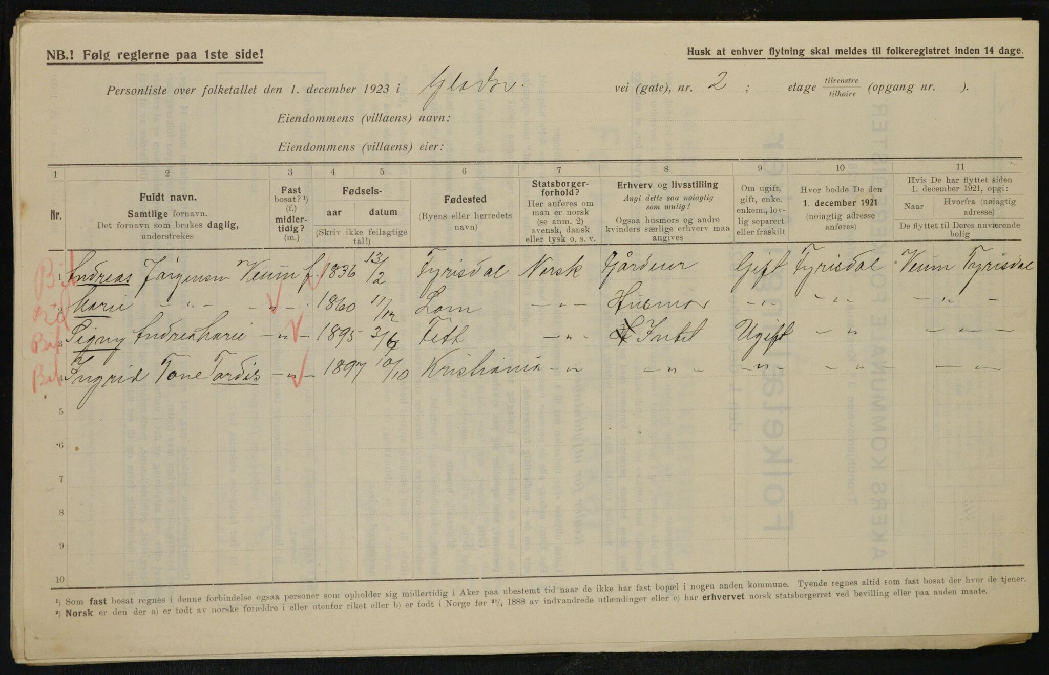 , Municipal Census 1923 for Aker, 1923, p. 9963