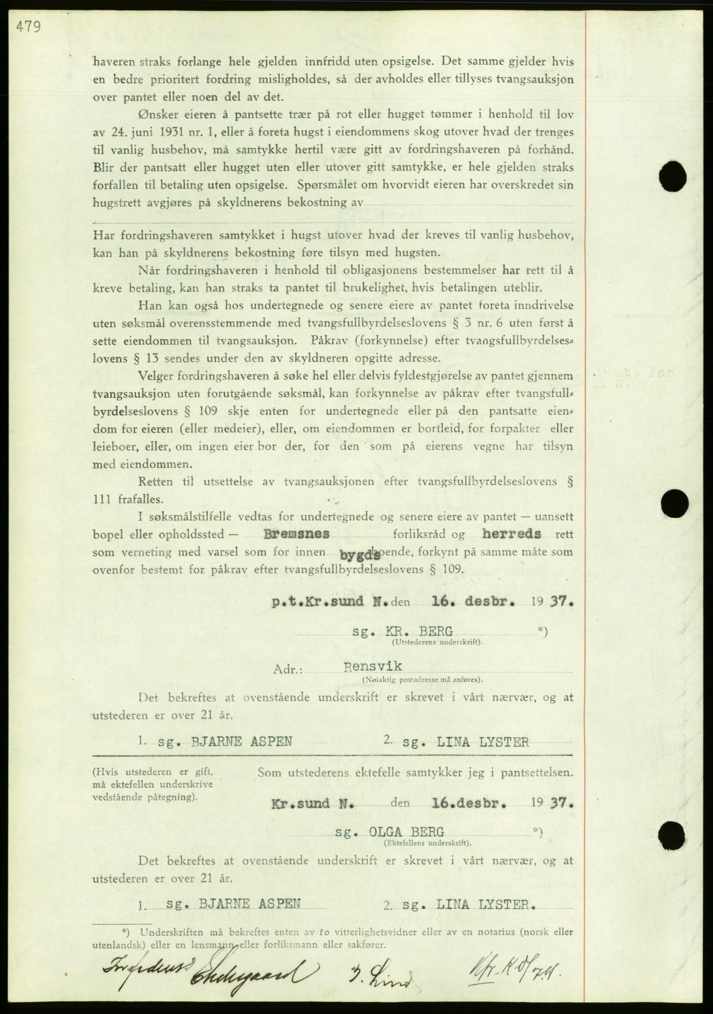 Nordmøre sorenskriveri, AV/SAT-A-4132/1/2/2Ca/L0092: Mortgage book no. B82, 1937-1938, Diary no: : 3101/1937